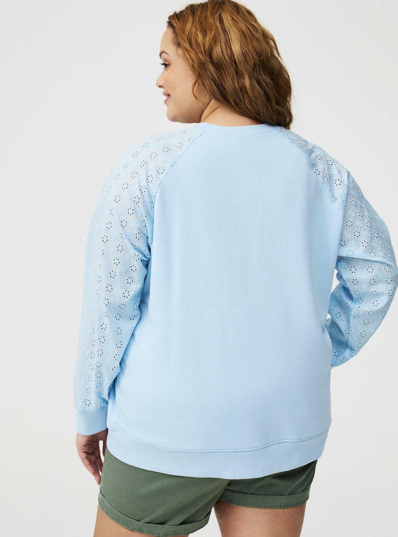 French Terry Eyelet Sleeve Sweatshirt, CERULEAN, alternate