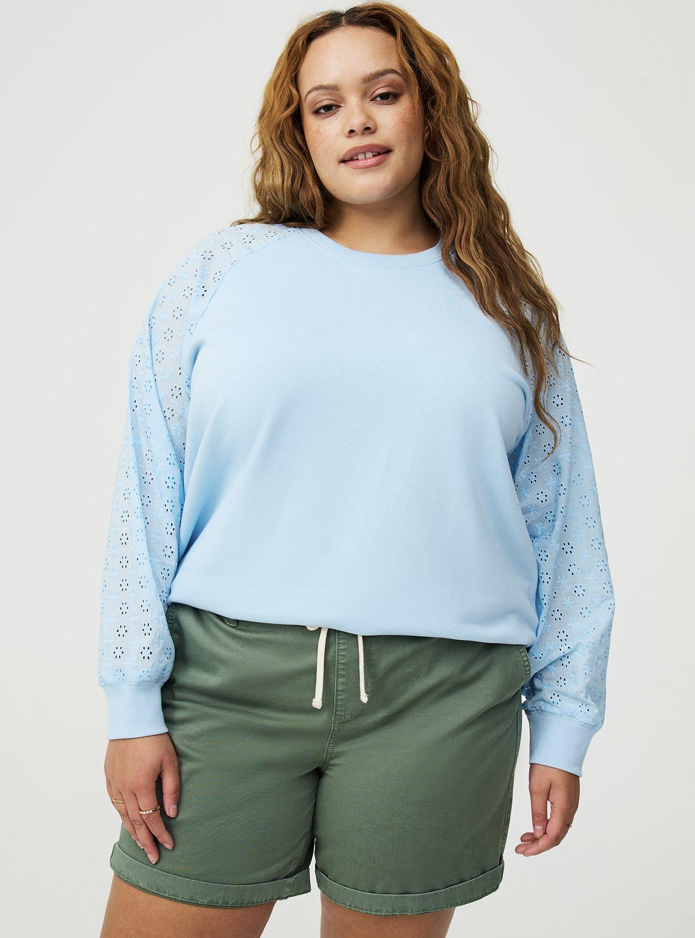 French Terry Eyelet Sleeve Sweatshirt, CERULEAN, alternate