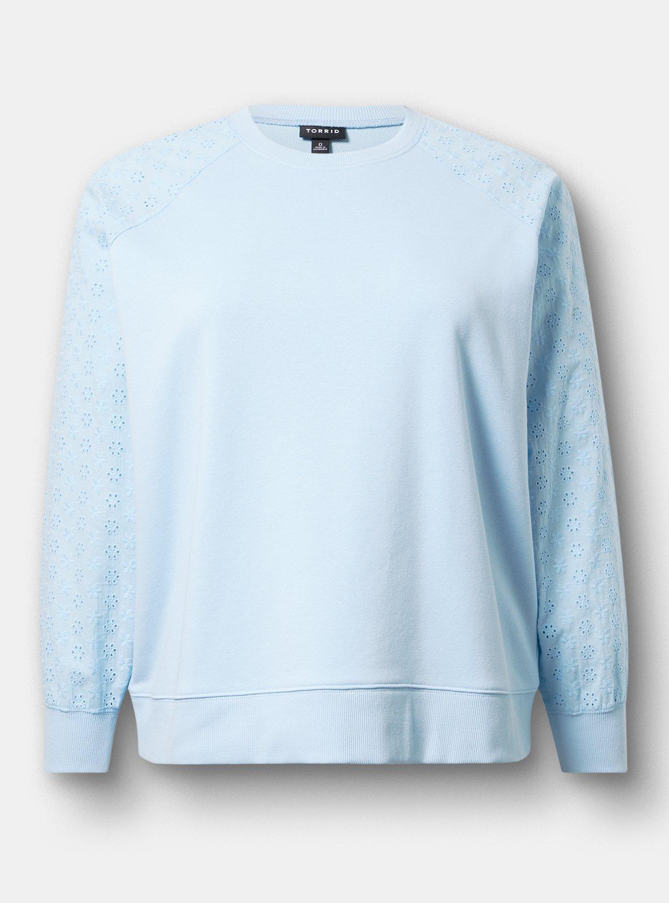 French Terry Eyelet Sleeve Sweatshirt, CERULEAN, hi-res