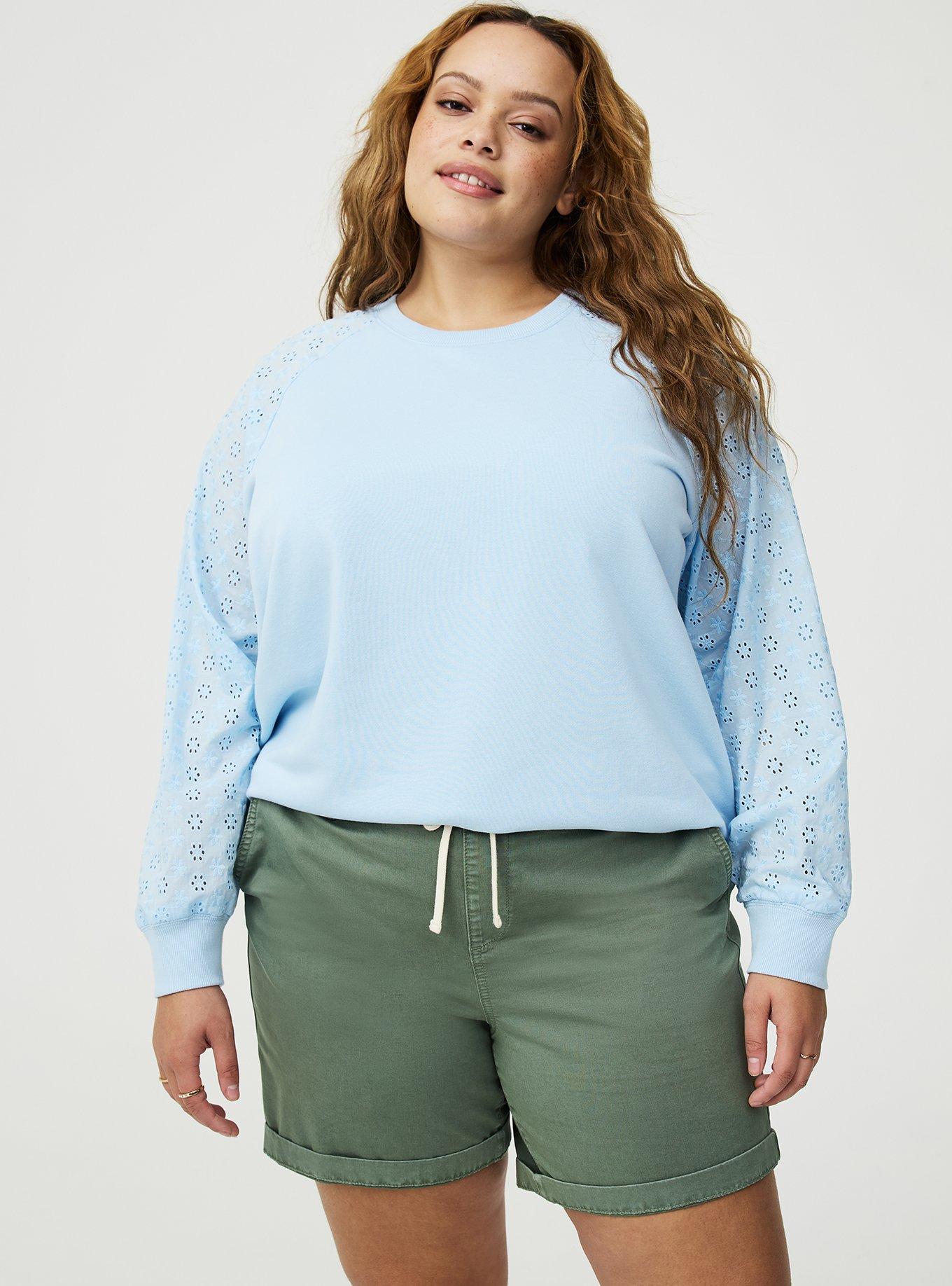 French Terry Eyelet Sleeve Sweatshirt, CERULEAN, hi-res