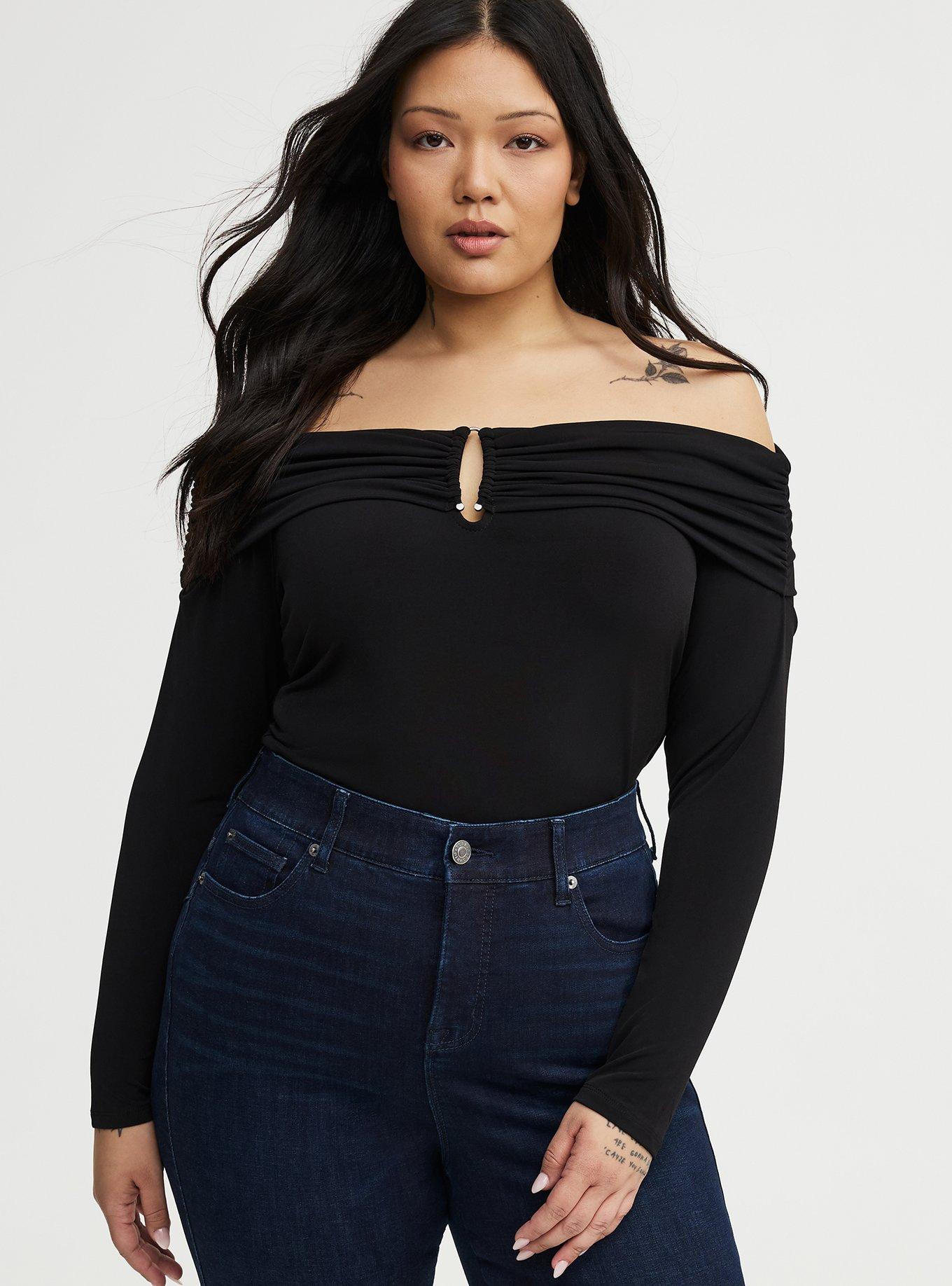Off-Shoulder U-Ring Top, DEEP BLACK, alternate