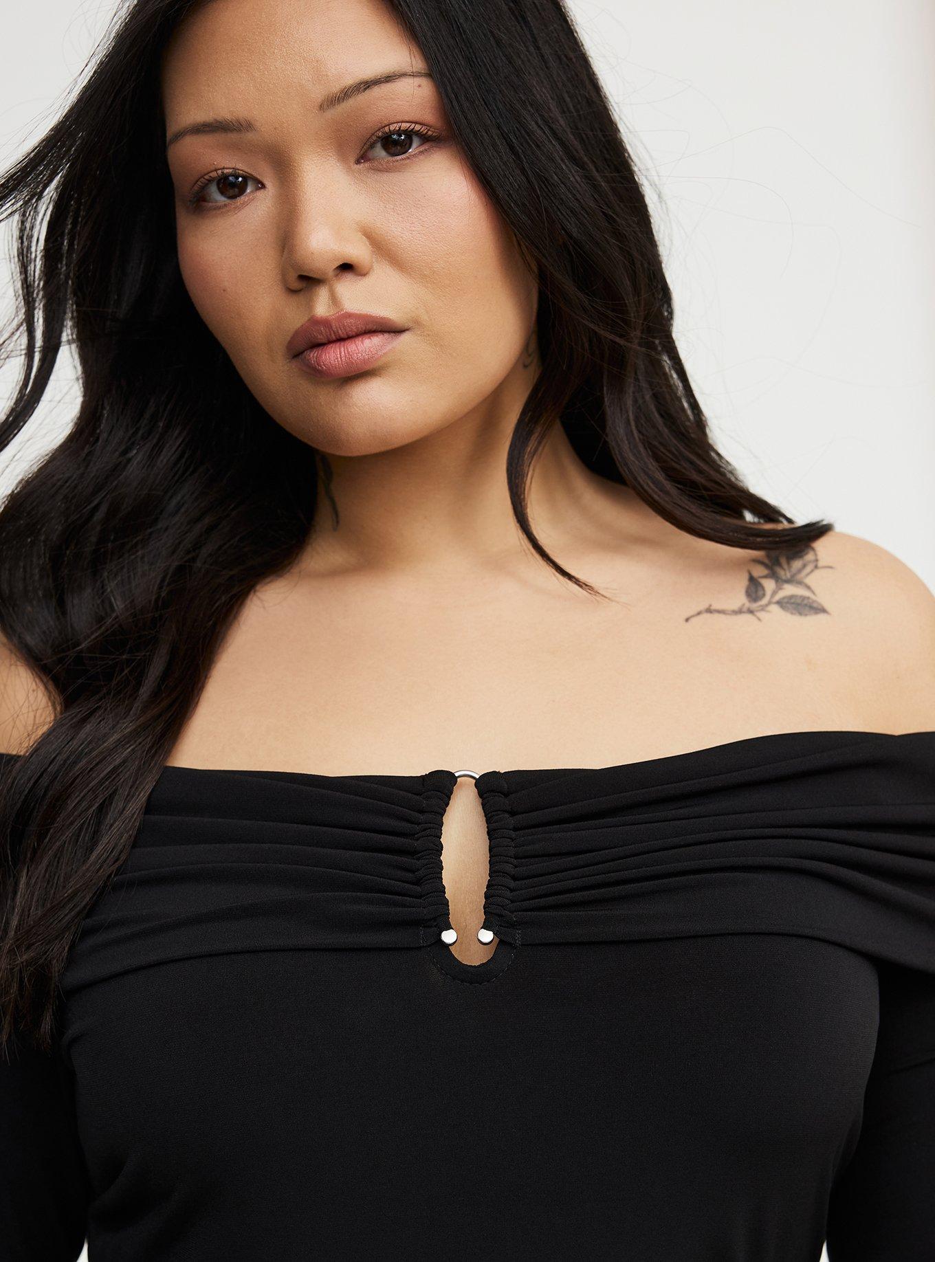 Off-Shoulder U-Ring Top, DEEP BLACK, alternate