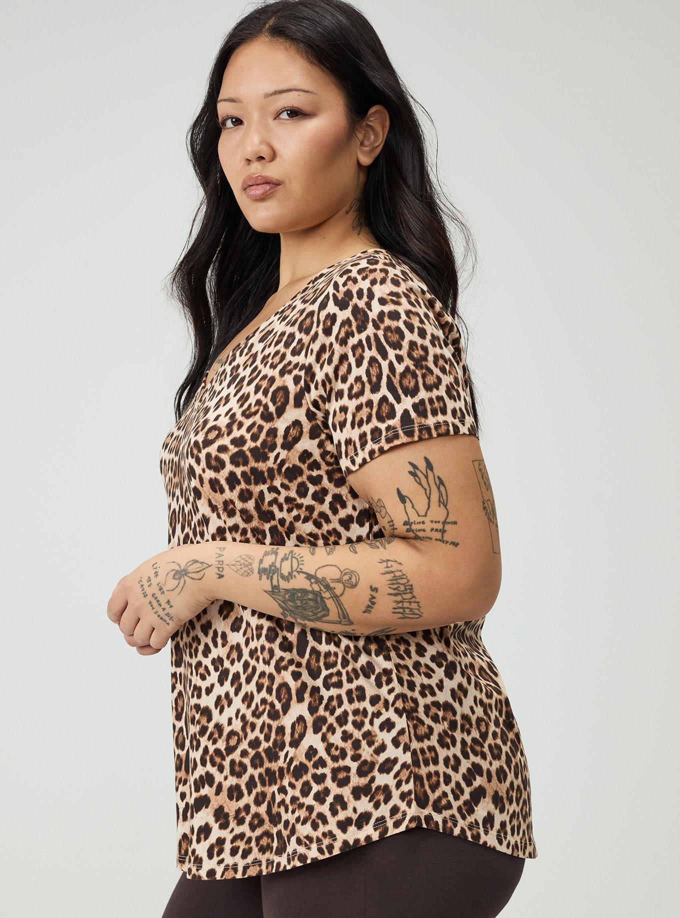 Printed Girlfriend Heritage Jersey V-Neck Tee, FIFTIES LEOPARD TAN, alternate