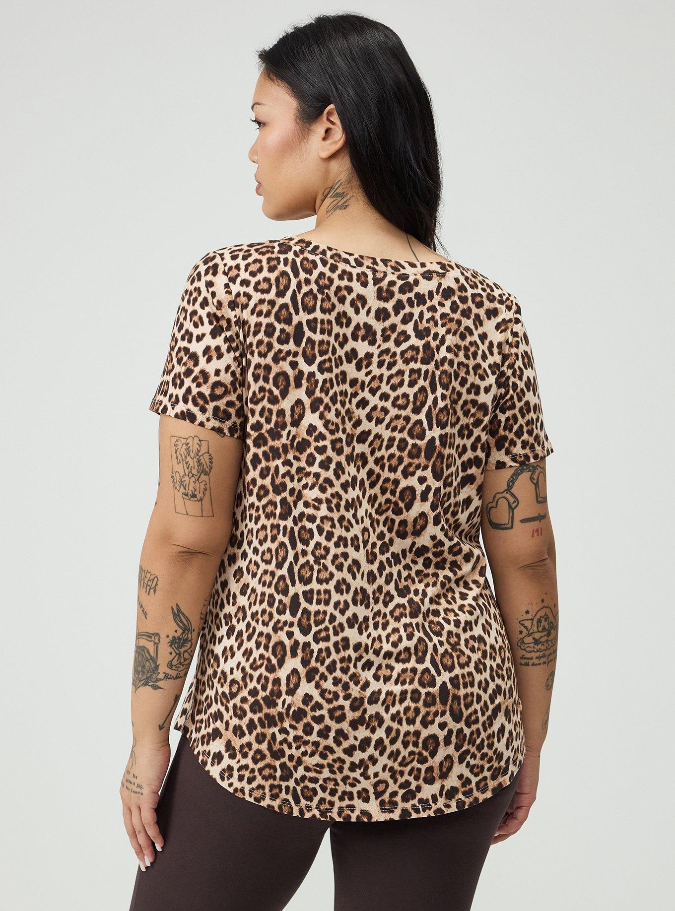 Printed Girlfriend Heritage Jersey V-Neck Tee, FIFTIES LEOPARD TAN, alternate