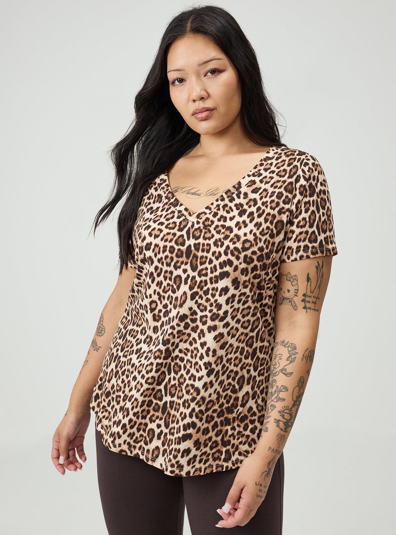 Printed Girlfriend Heritage Jersey V-Neck Tee, FIFTIES LEOPARD TAN, alternate