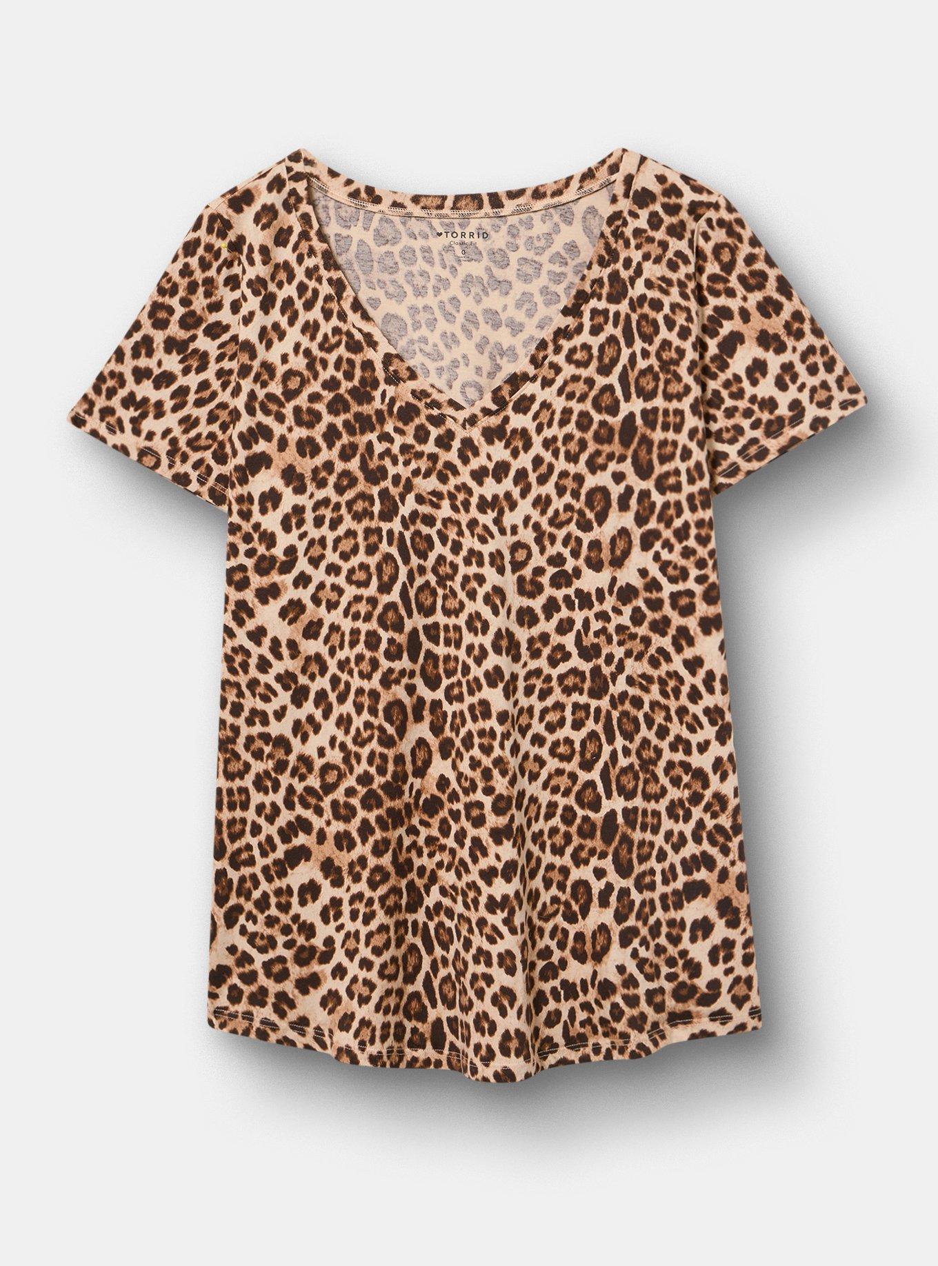 Printed Girlfriend Heritage Jersey V-Neck Tee, FIFTIES LEOPARD TAN, hi-res