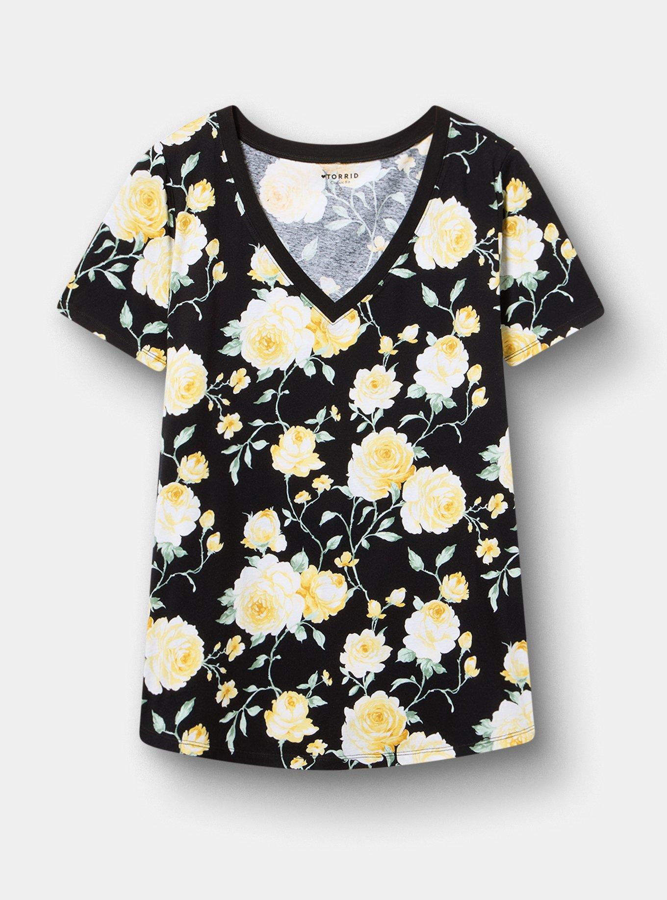 Printed Girlfriend Heritage Jersey V-Neck Tee, ROMANCE FLORAL BLACK, hi-res