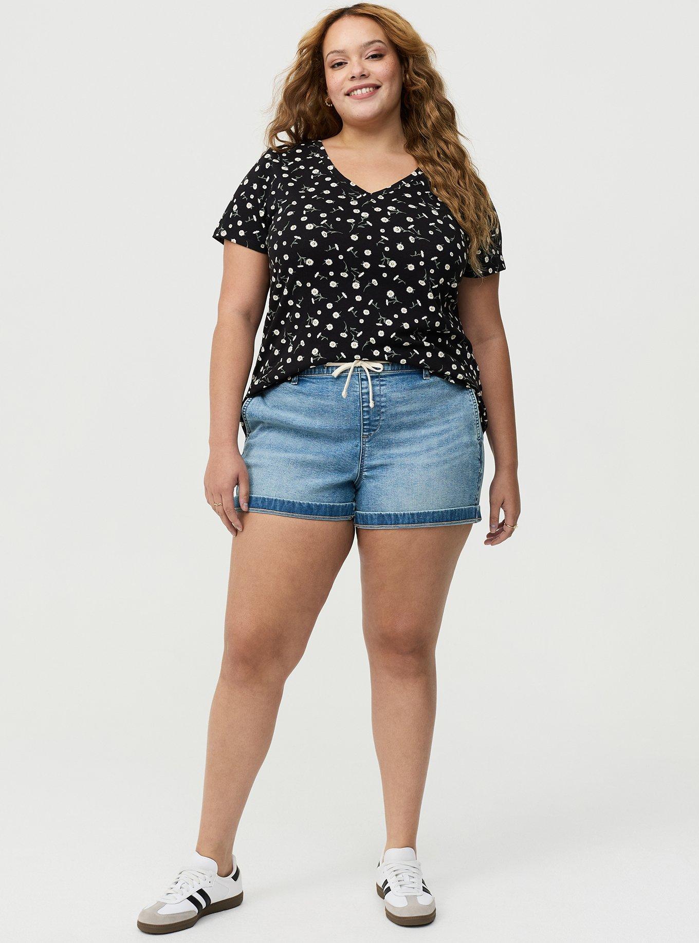 Printed Girlfriend Heritage Jersey V-Neck Tee, DAINTY DAISY FLORAL BLACK, alternate