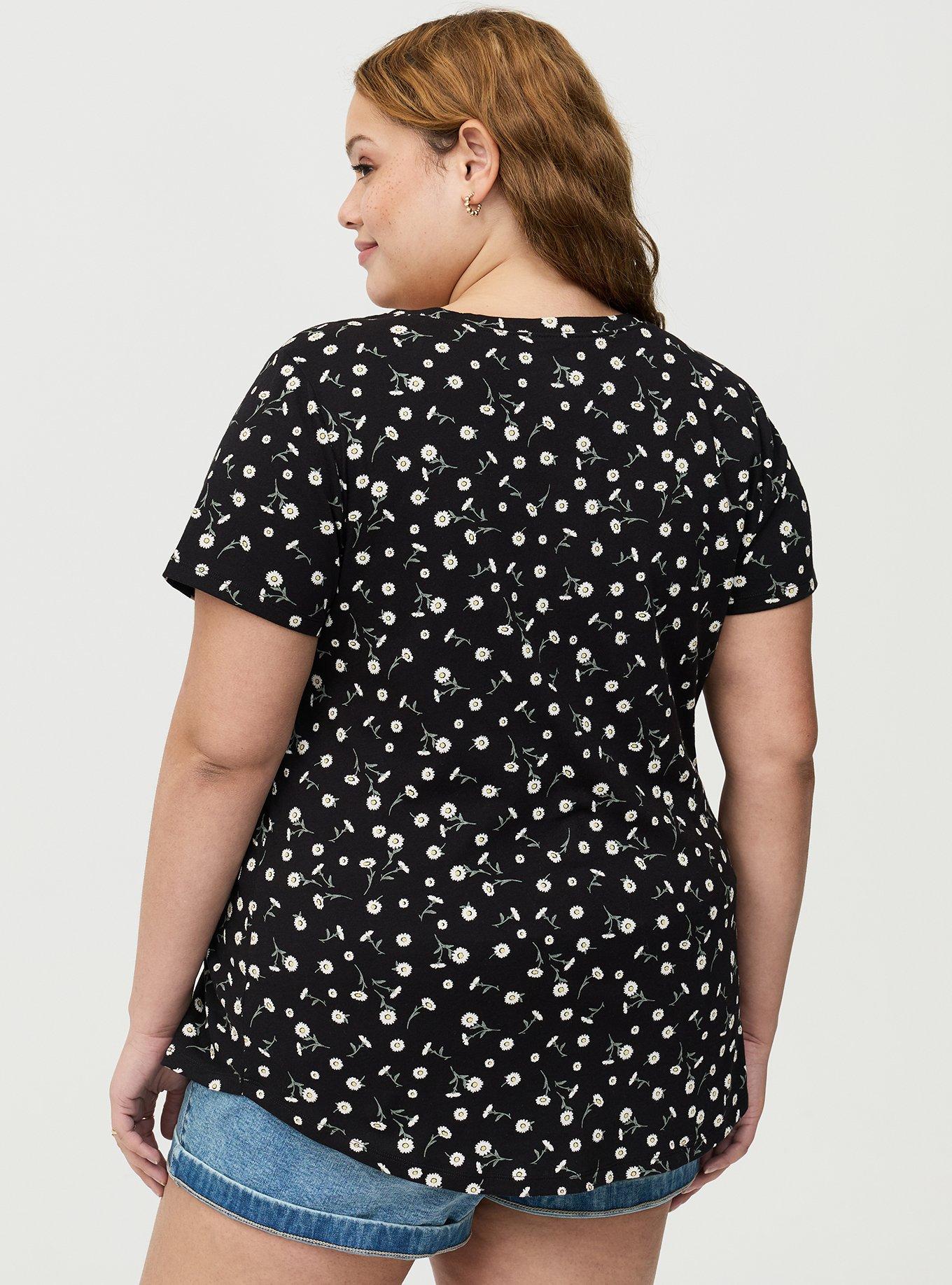 Printed Girlfriend Heritage Jersey V-Neck Tee, DAINTY DAISY FLORAL BLACK, alternate