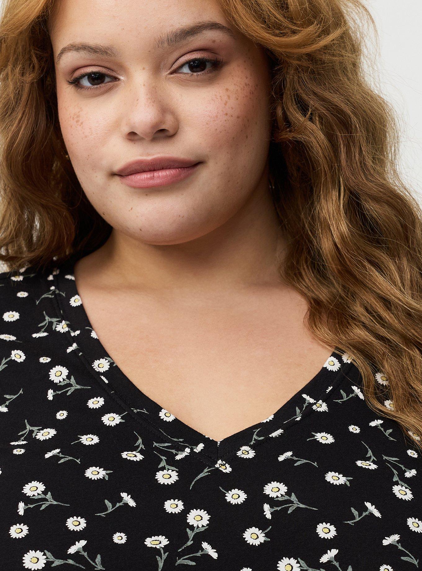 Printed Girlfriend Heritage Jersey V-Neck Tee, DAINTY DAISY FLORAL BLACK, alternate