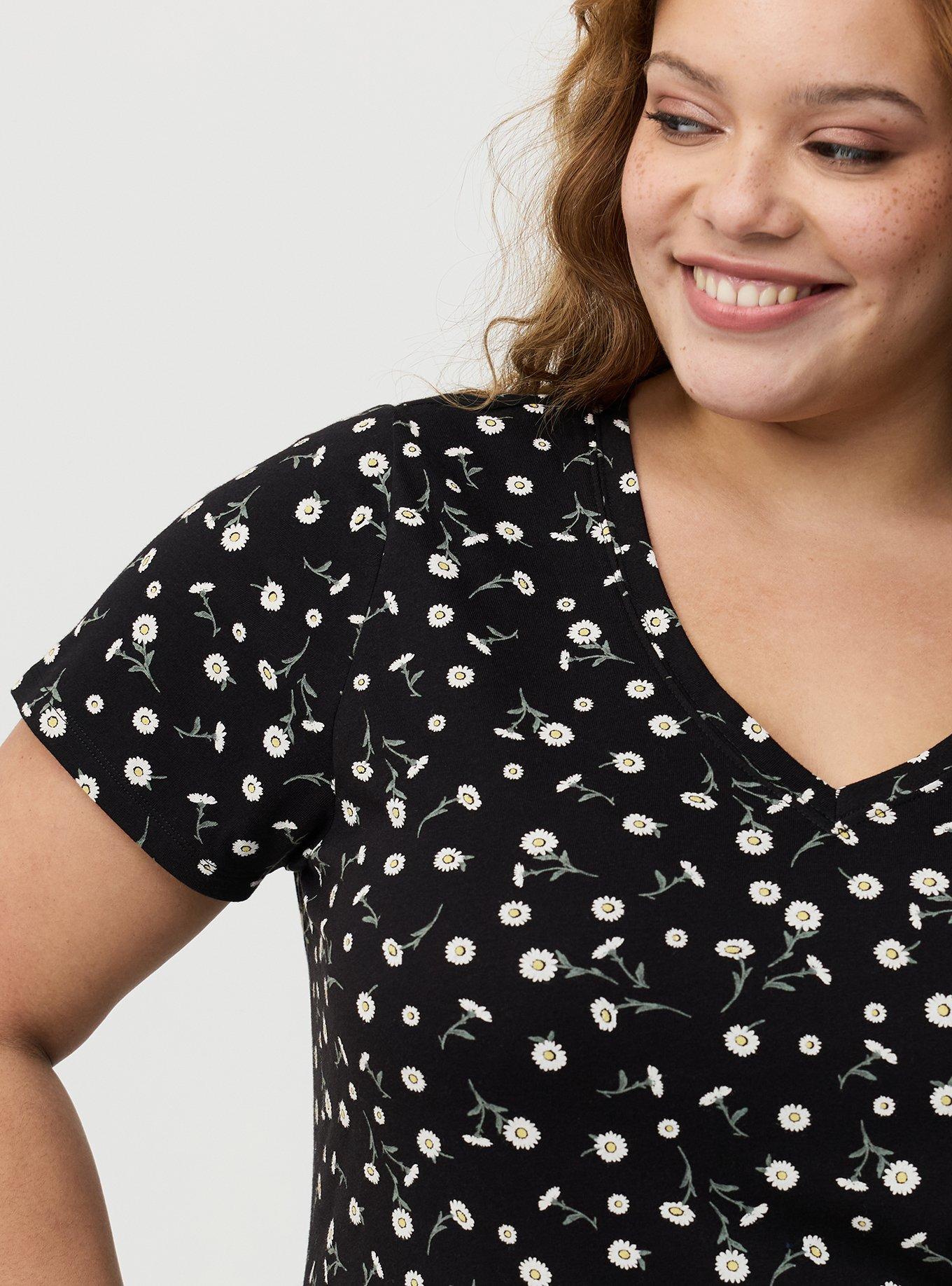 Printed Girlfriend Heritage Jersey V-Neck Tee, DAINTY DAISY FLORAL BLACK, alternate