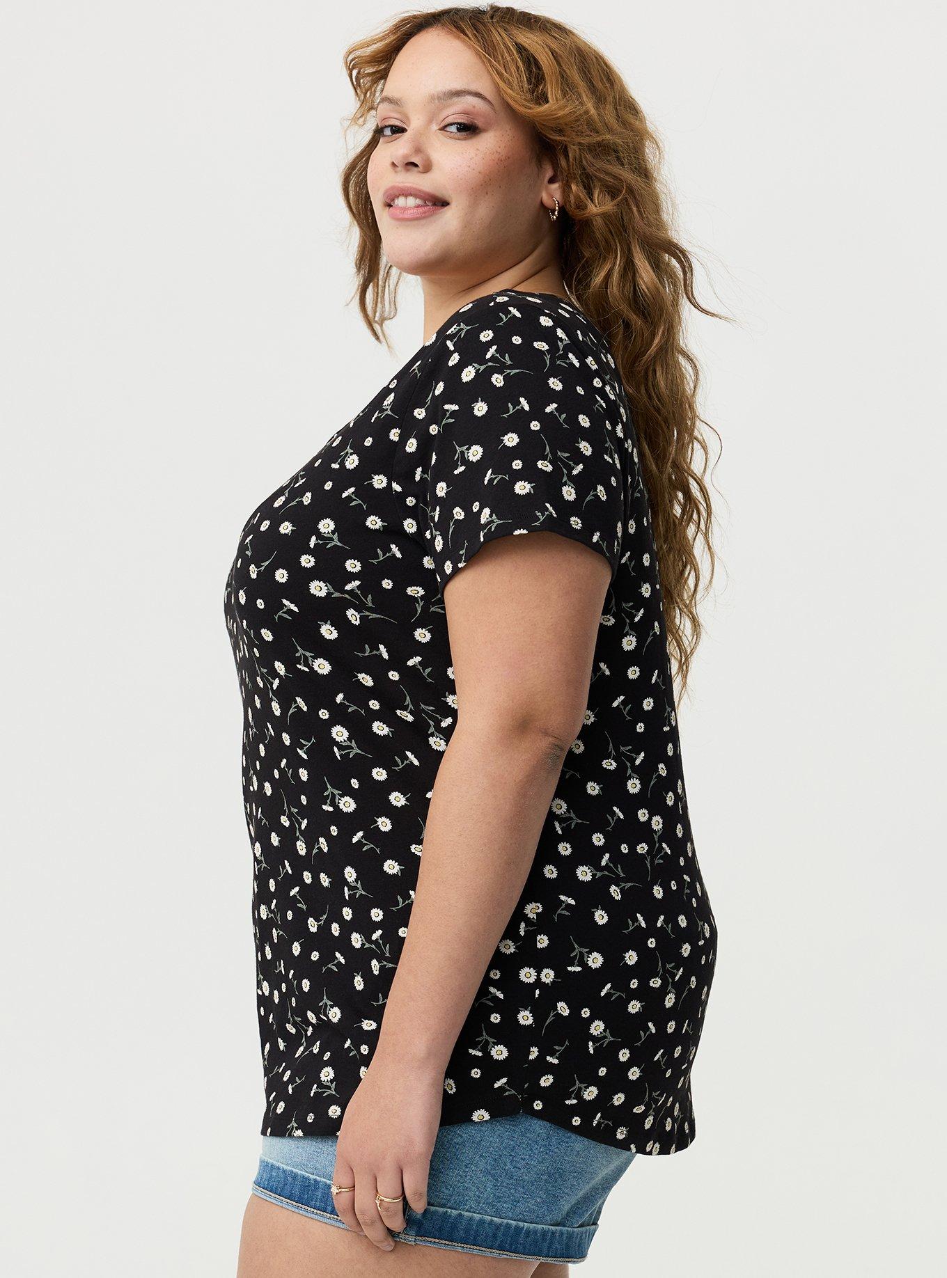 Printed Girlfriend Heritage Jersey V-Neck Tee, DAINTY DAISY FLORAL BLACK, alternate