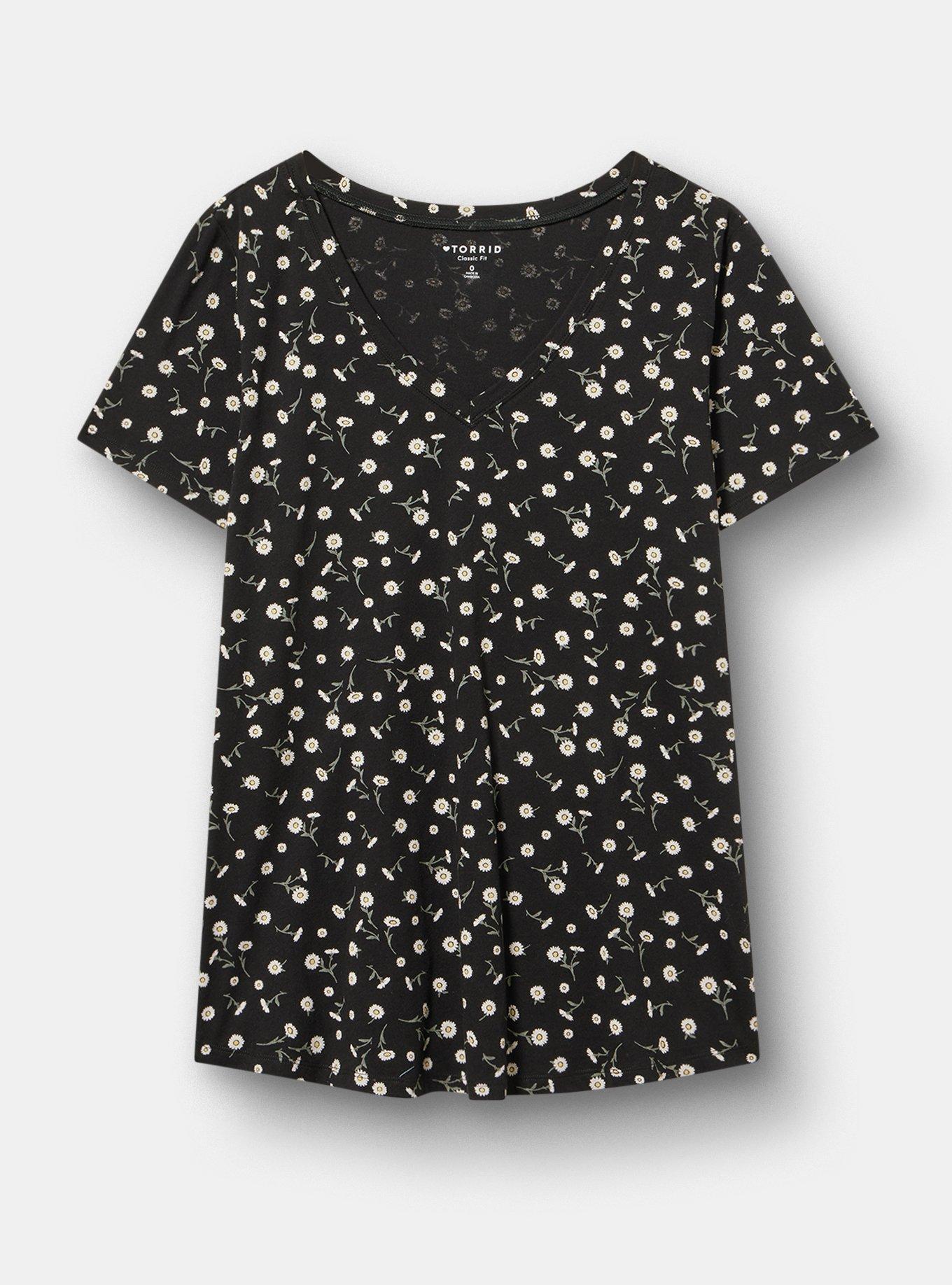 Printed Girlfriend Heritage Jersey V-Neck Tee, DAINTY DAISY FLORAL BLACK, hi-res