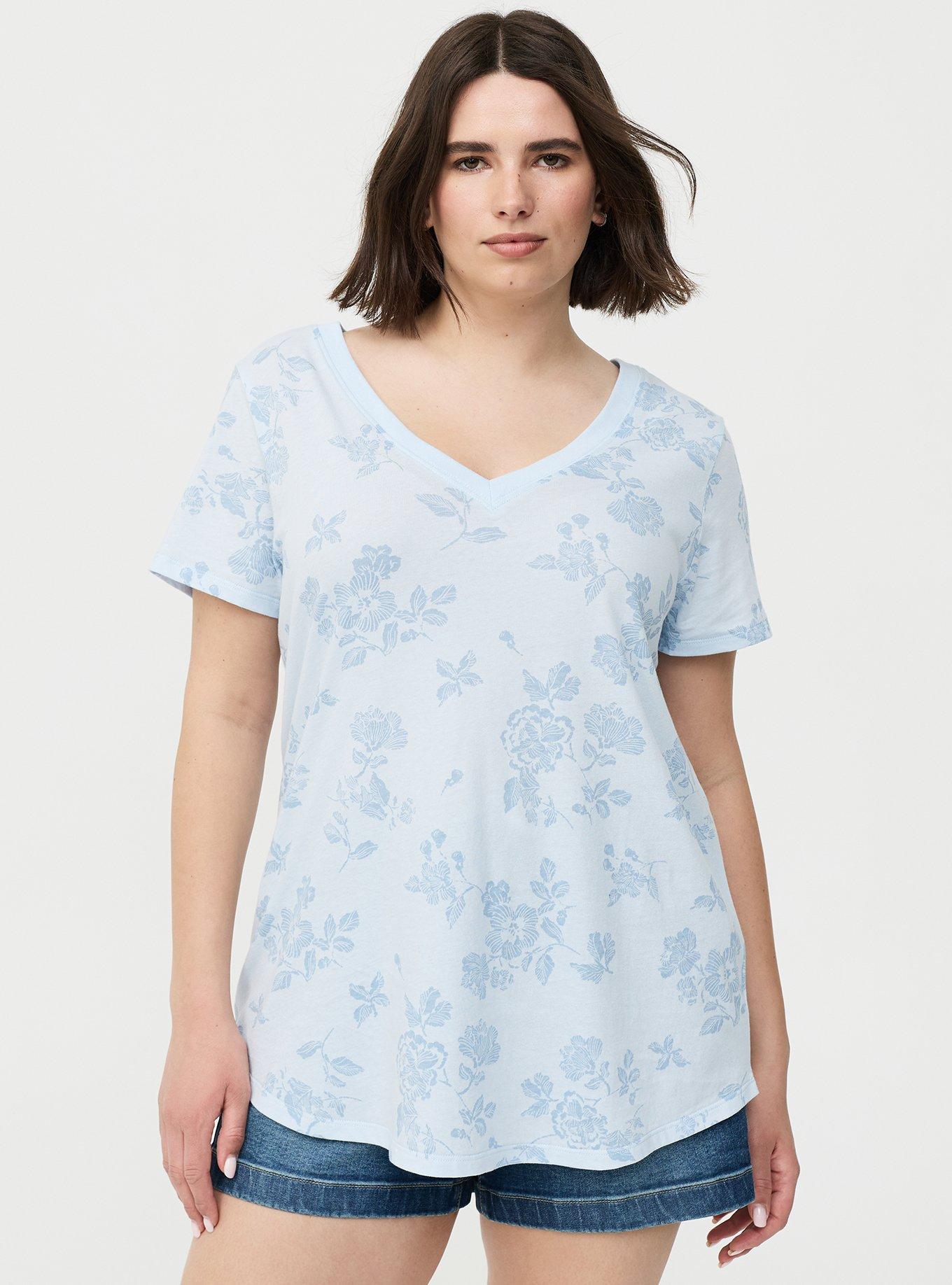 Printed Girlfriend Heritage Jersey V-Neck Tee, BECCA FLORAL BABY BLUE, hi-res
