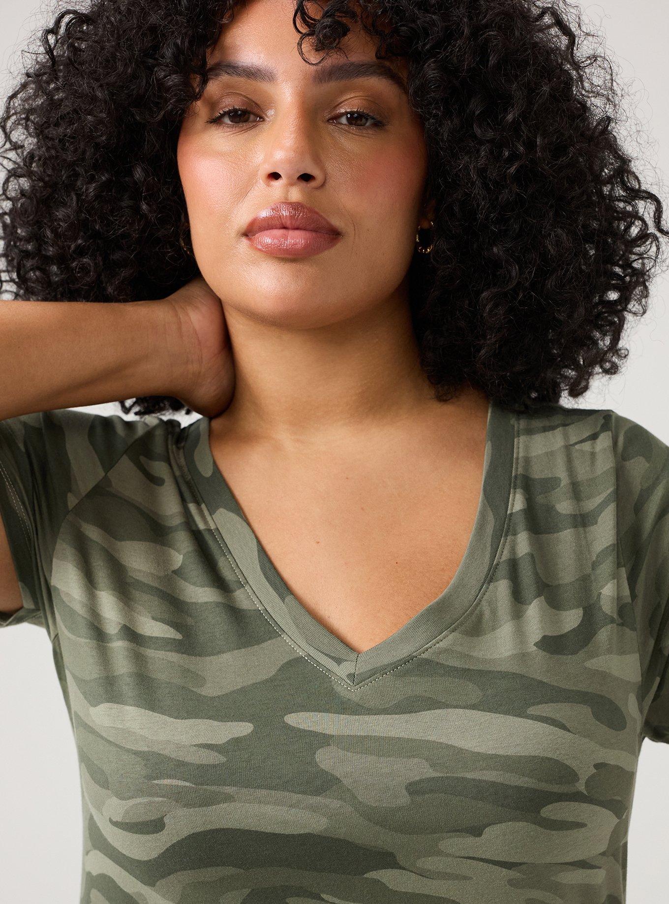 Printed Girlfriend Heritage Jersey V-Neck Tee, BRUSHED CAMO DUSTY OLIVE, alternate