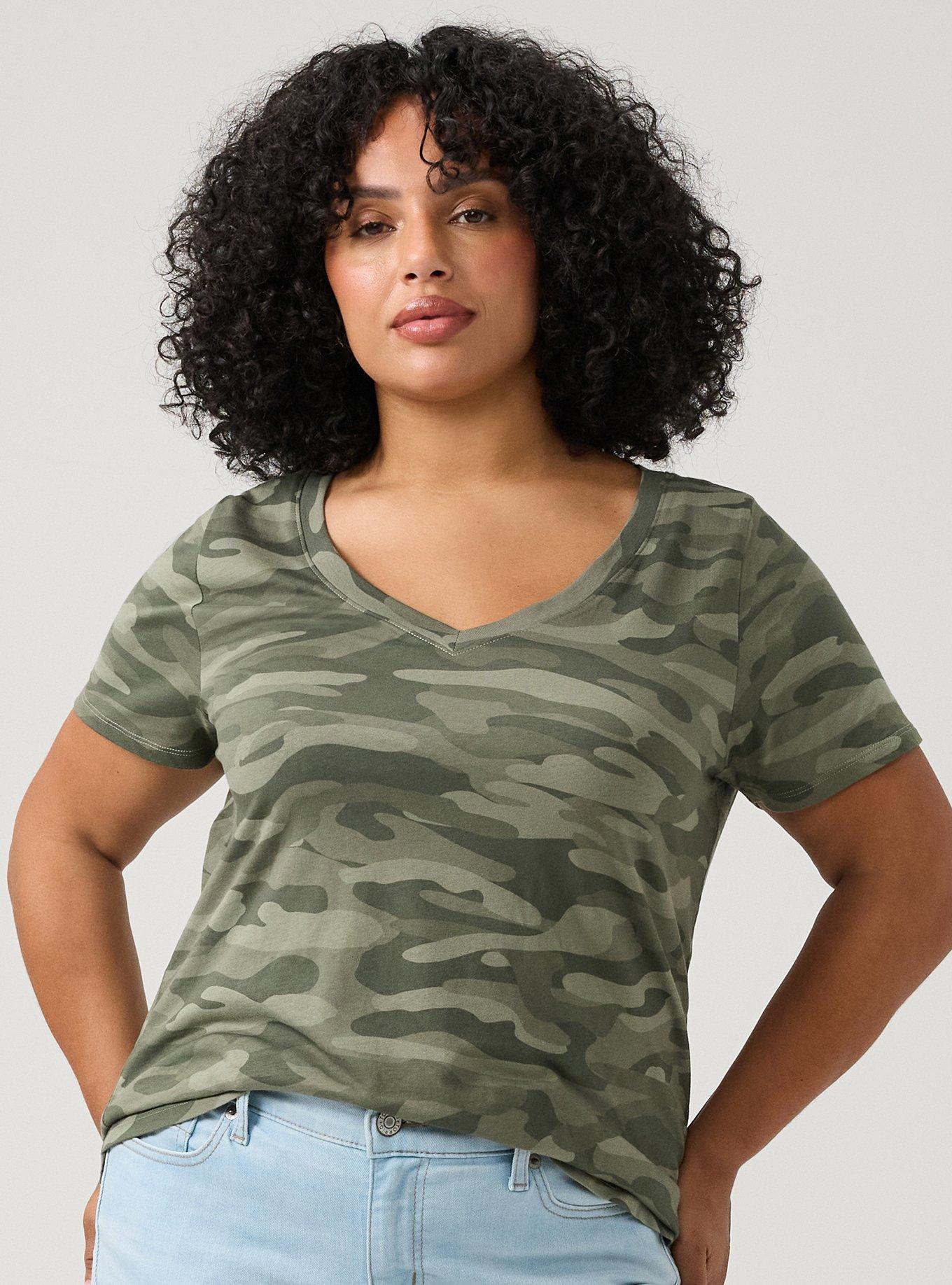 Printed Girlfriend Heritage Jersey V-Neck Tee, BRUSHED CAMO DUSTY OLIVE, alternate
