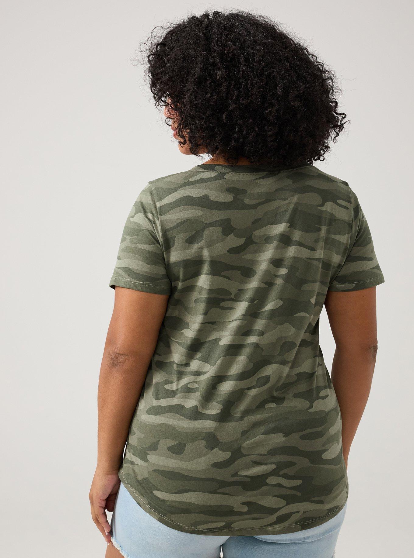 Printed Girlfriend Heritage Jersey V-Neck Tee, BRUSHED CAMO DUSTY OLIVE, alternate