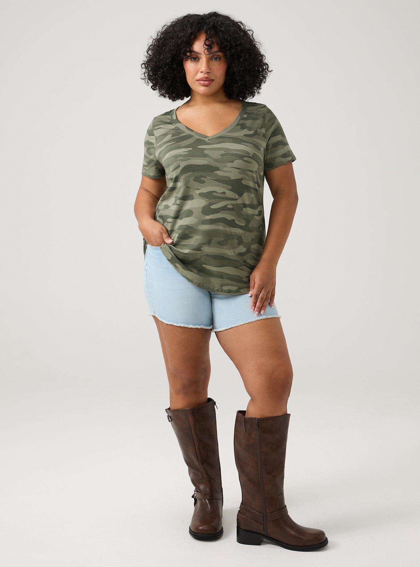 Printed Girlfriend Heritage Jersey V-Neck Tee, BRUSHED CAMO DUSTY OLIVE, alternate