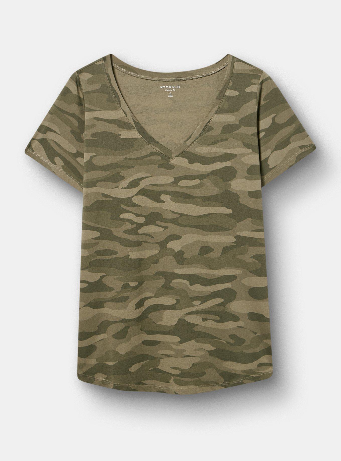 Printed Girlfriend Heritage Jersey V-Neck Tee, BRUSHED CAMO DUSTY OLIVE, flat