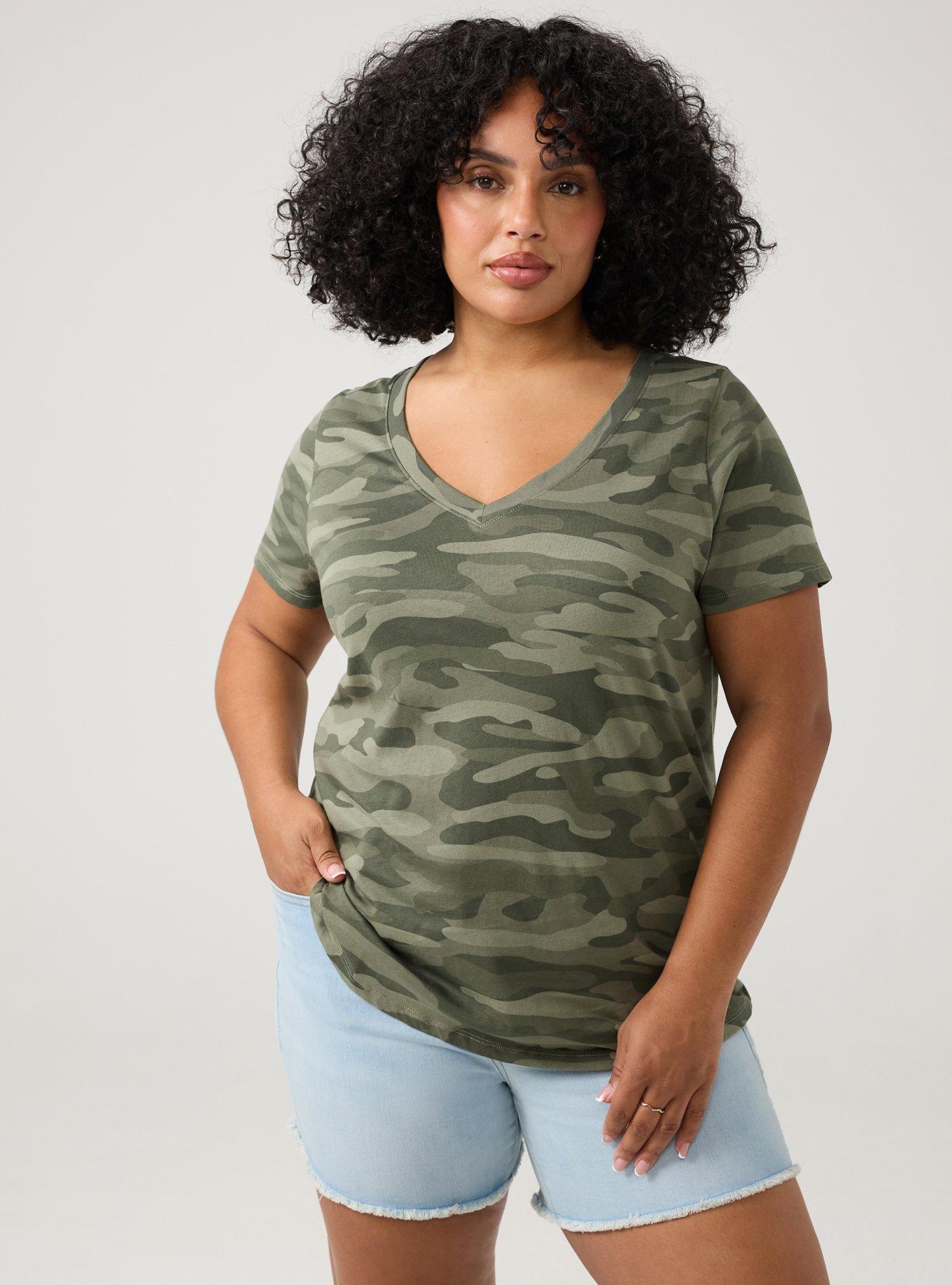 Printed Girlfriend Heritage Jersey V-Neck Tee, BRUSHED CAMO DUSTY OLIVE, hi-res