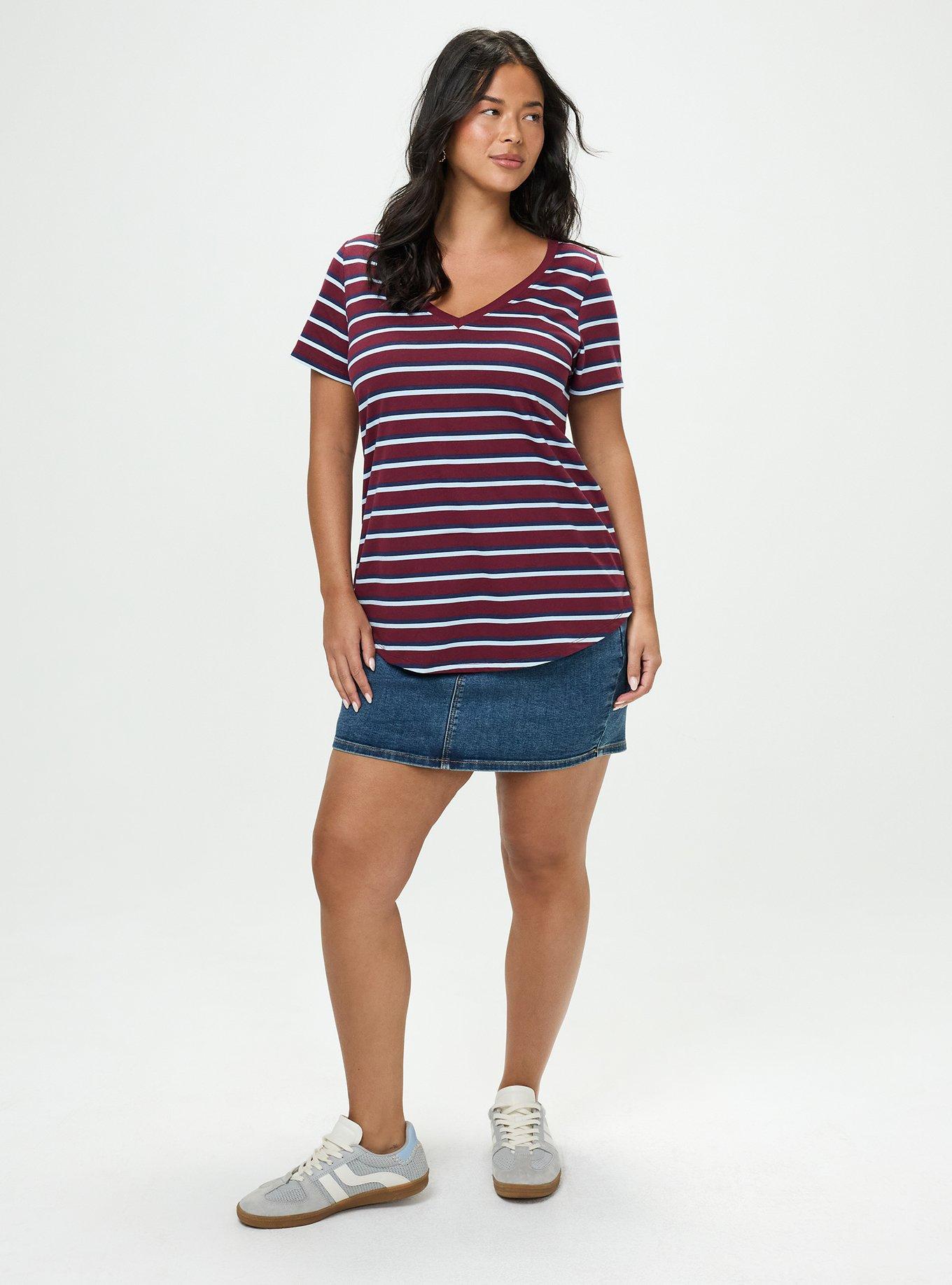 Printed Girlfriend Heritage Jersey V-Neck Tee, UNIVERSITY STRIPE MAROON BANNER, alternate