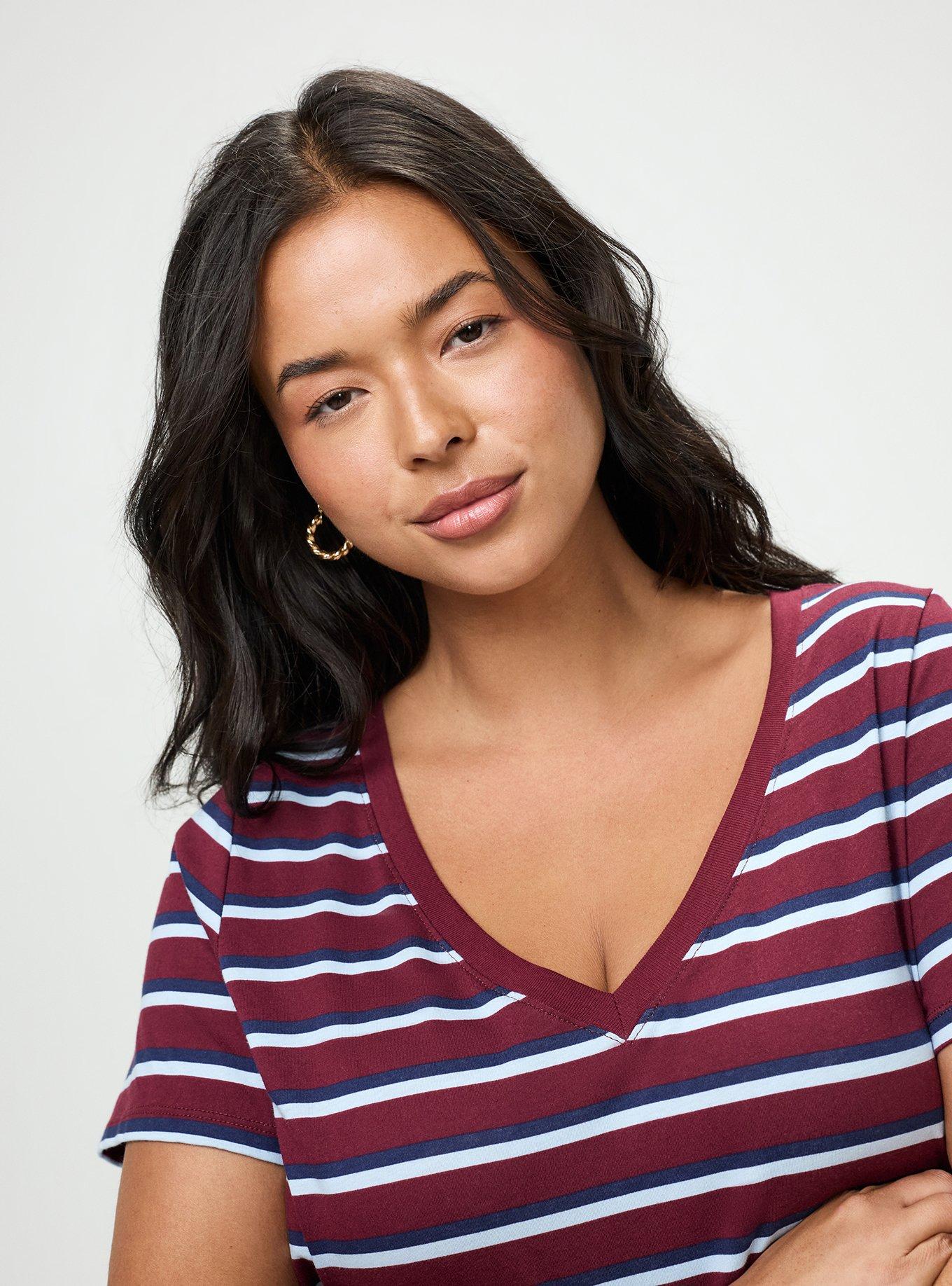 Printed Girlfriend Heritage Jersey V-Neck Tee, UNIVERSITY STRIPE MAROON BANNER, alternate