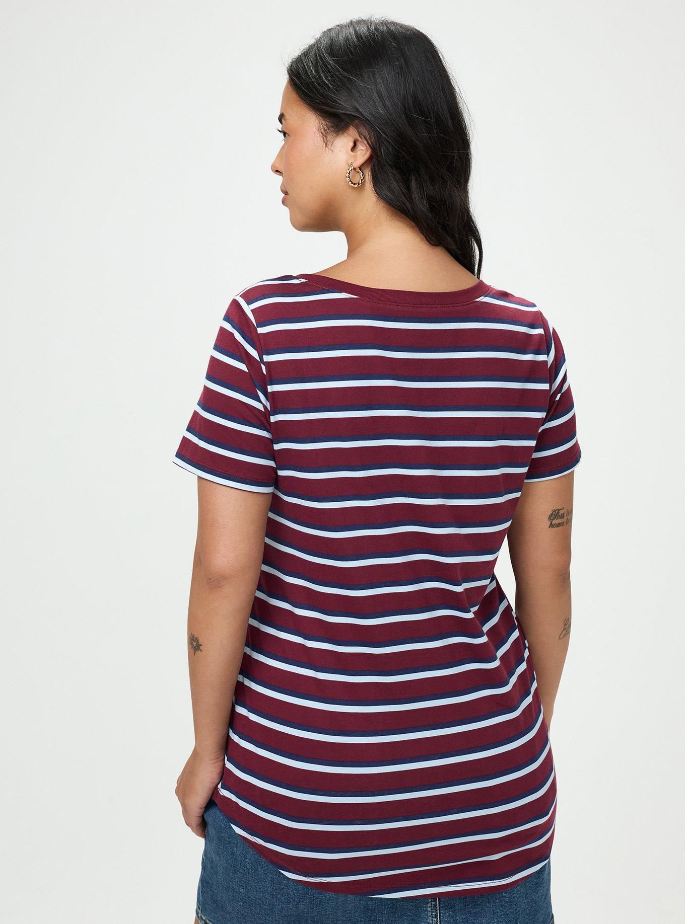 Printed Girlfriend Heritage Jersey V-Neck Tee, UNIVERSITY STRIPE MAROON BANNER, alternate