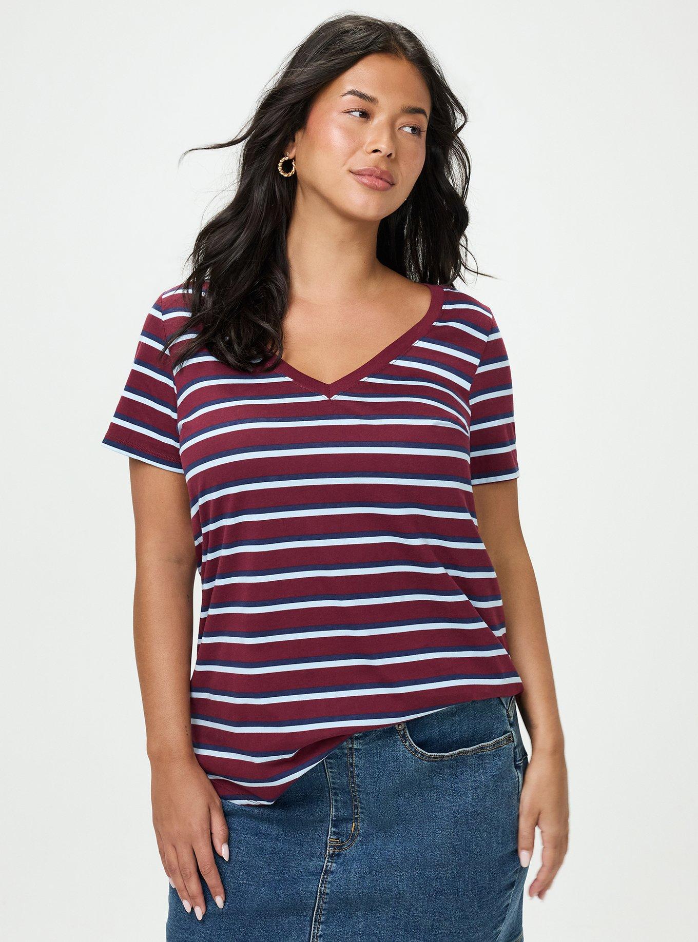 Printed Girlfriend Heritage Jersey V-Neck Tee, UNIVERSITY STRIPE MAROON BANNER, alternate