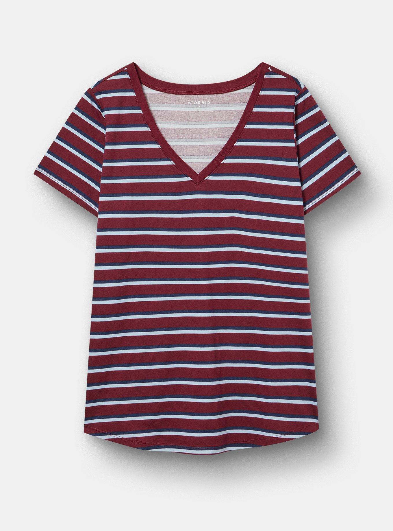 Printed Girlfriend Heritage Jersey V-Neck Tee, UNIVERSITY STRIPE MAROON BANNER, hi-res