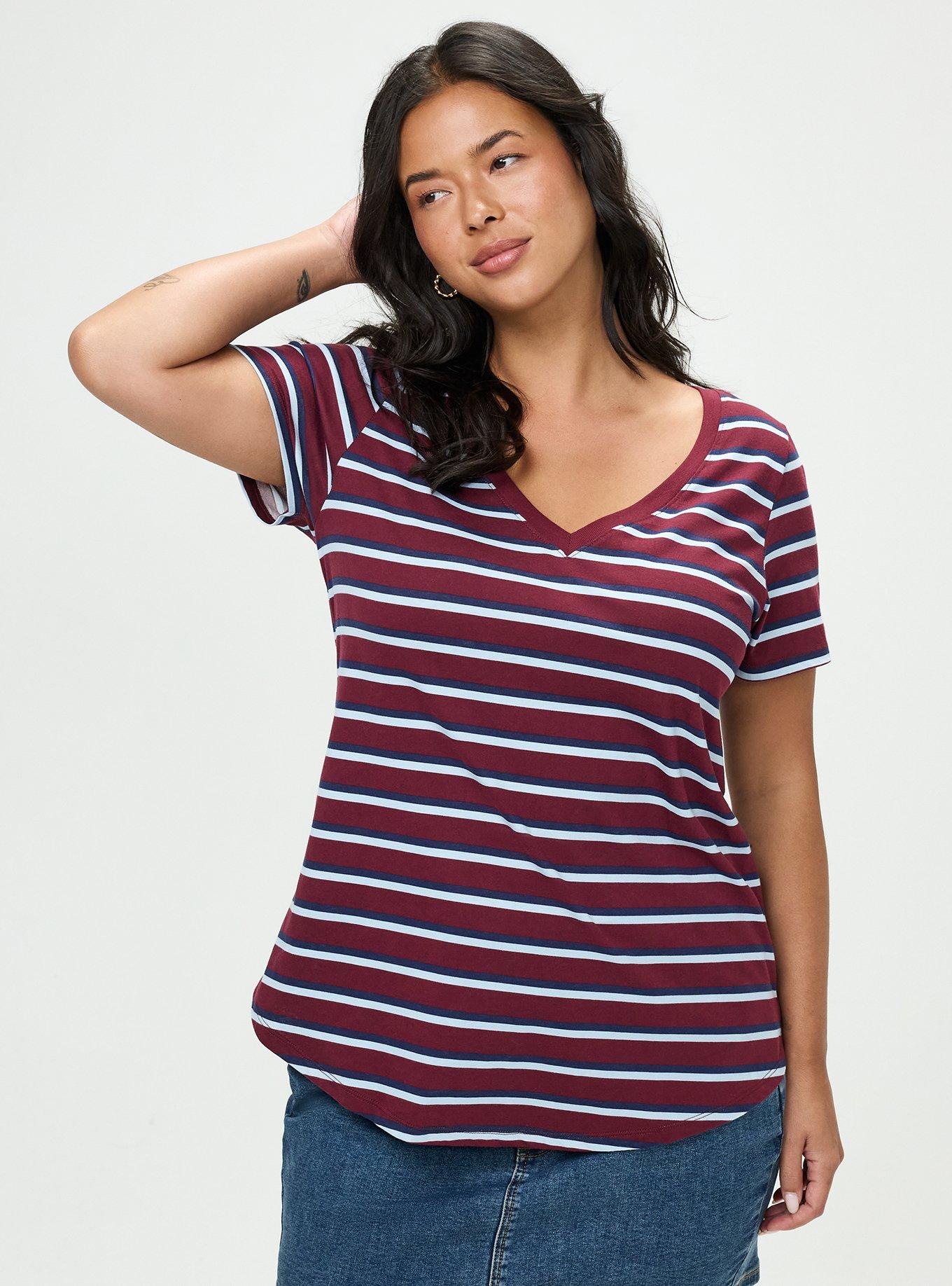 Printed Girlfriend Heritage Jersey V-Neck Tee, UNIVERSITY STRIPE MAROON BANNER, hi-res