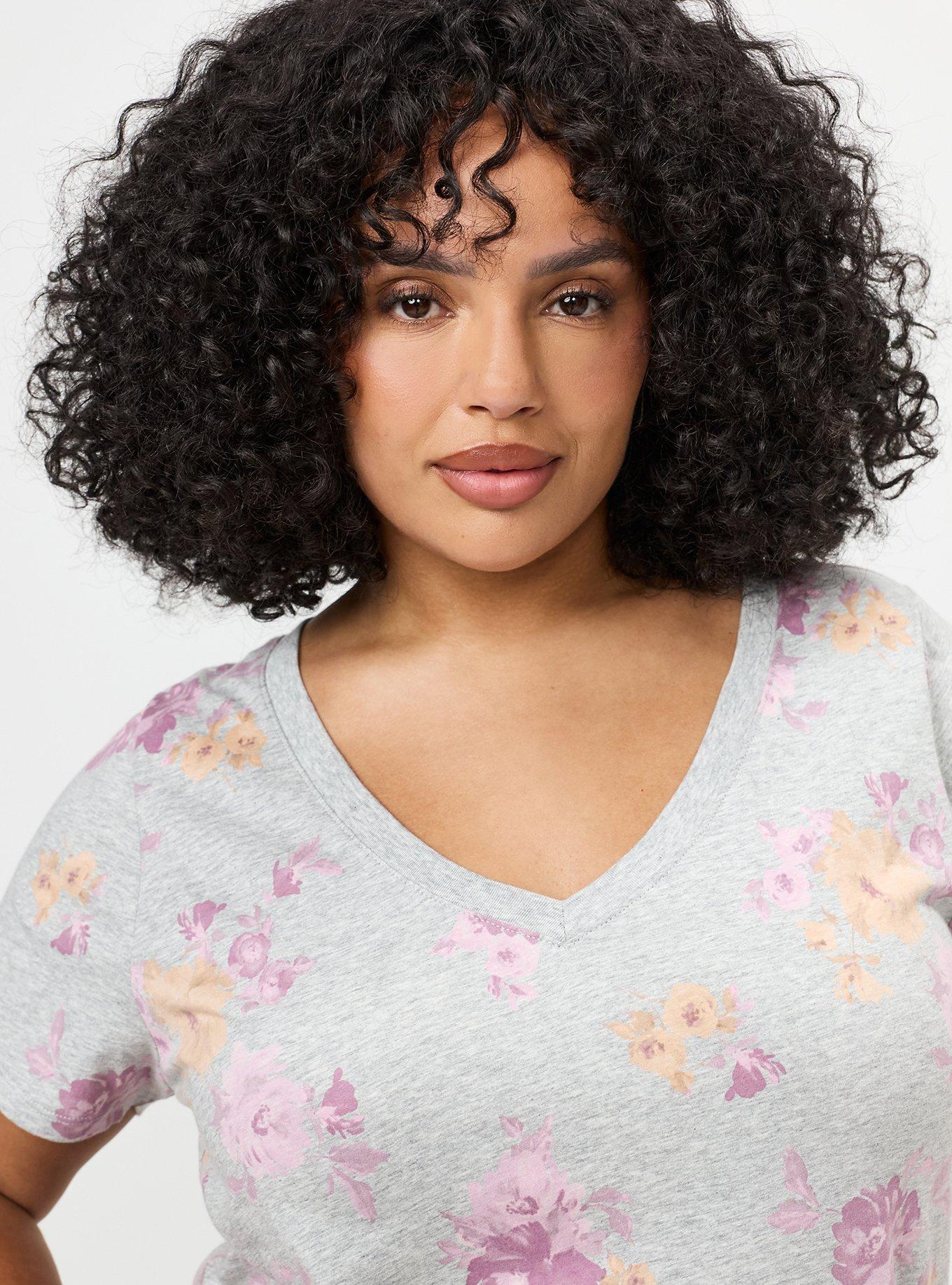 Printed Girlfriend Heritage Jersey V-Neck Tee, ROSEY LIGHT FLORAL GRAY, alternate