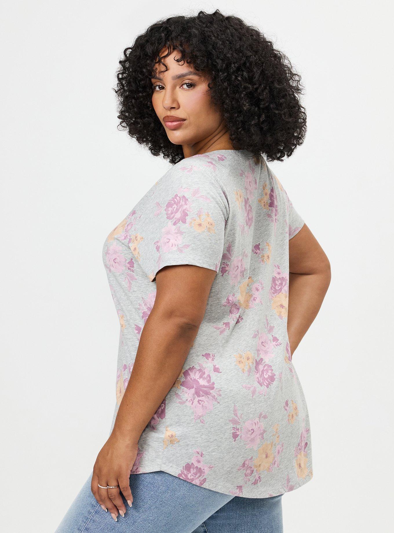 Printed Girlfriend Heritage Jersey V-Neck Tee, ROSEY LIGHT FLORAL GRAY, alternate