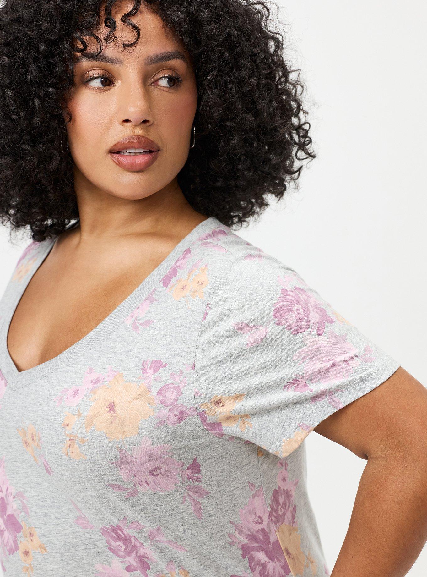 Printed Girlfriend Heritage Jersey V-Neck Tee, ROSEY LIGHT FLORAL GRAY, alternate