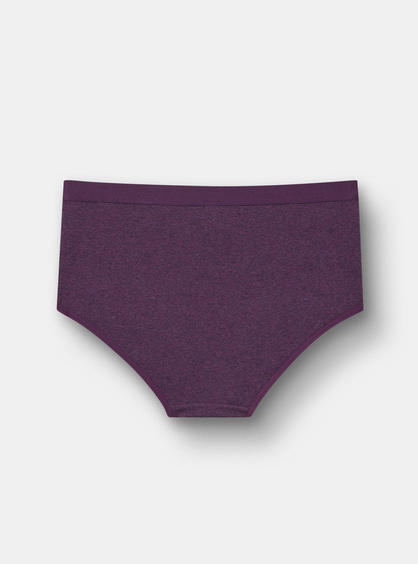 Cotton Rib Mid-Rise Brief Panty, BLACKBERRY HEATHER, alternate