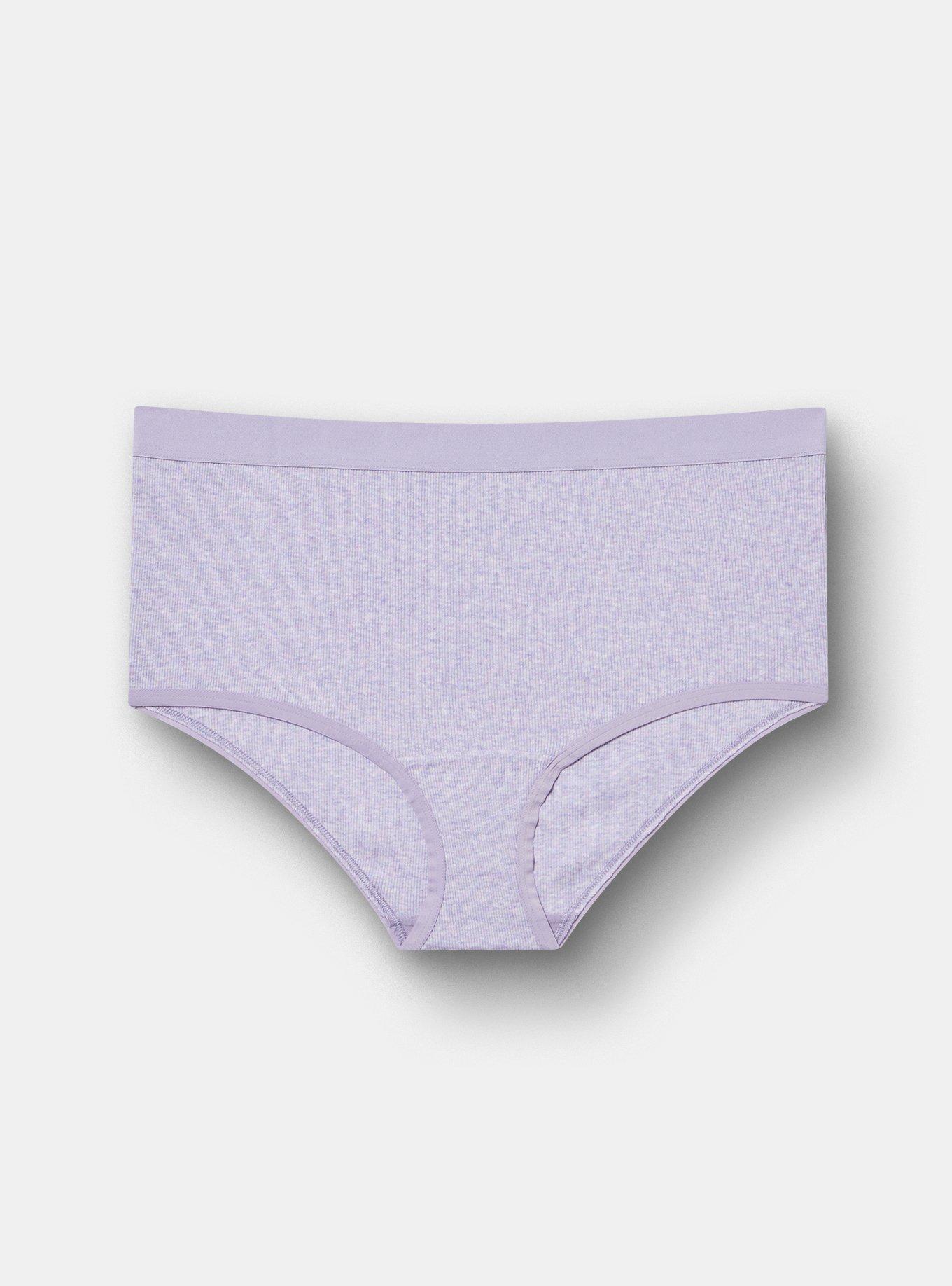 Plus Size Cotton Rib Mid-Rise Brief Panty, HEIRLOOM LILAC HEATHER, hi-res