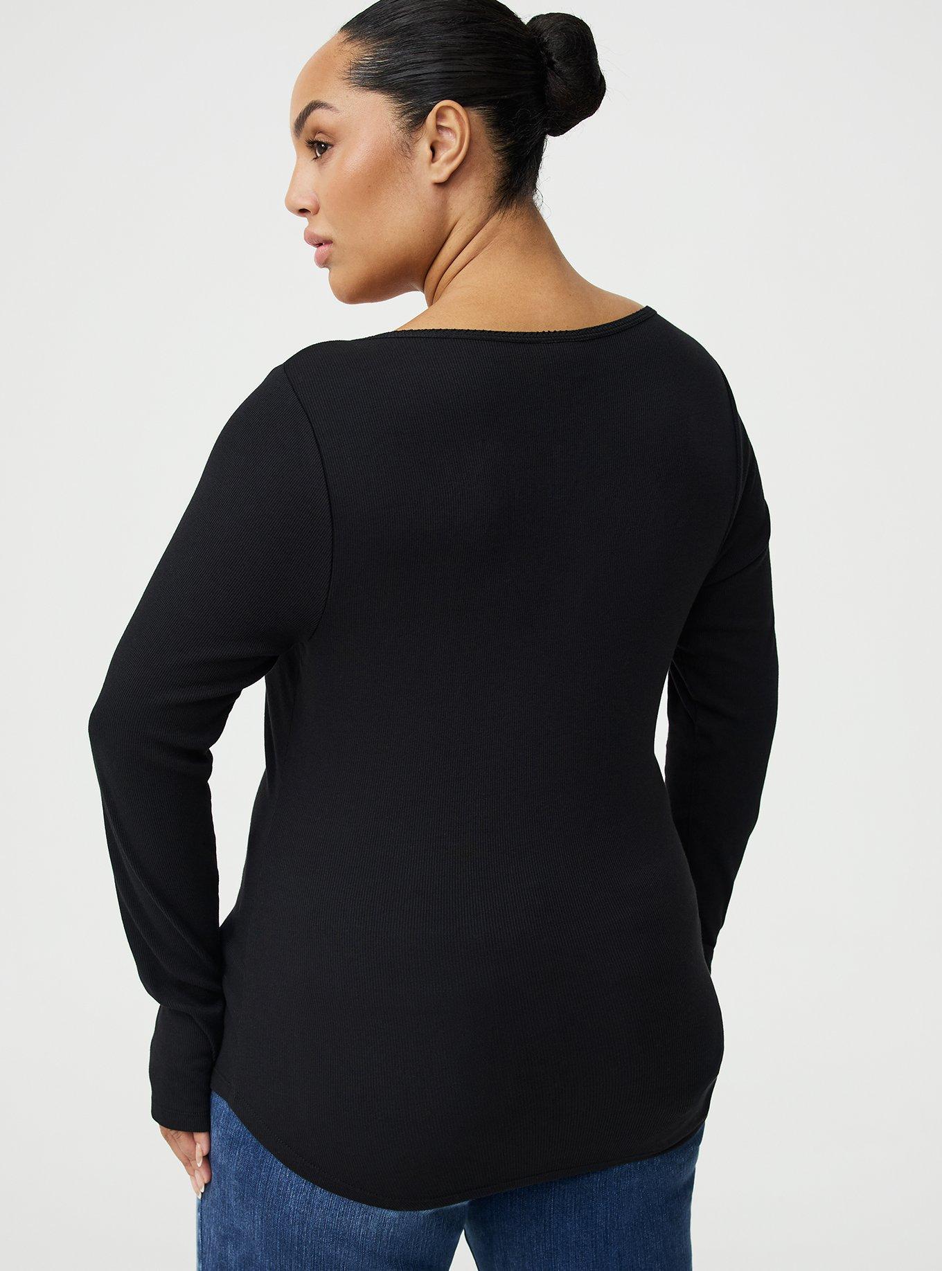 Cotton Modal Rib Notch Neck Top, DEEP BLACK, alternate