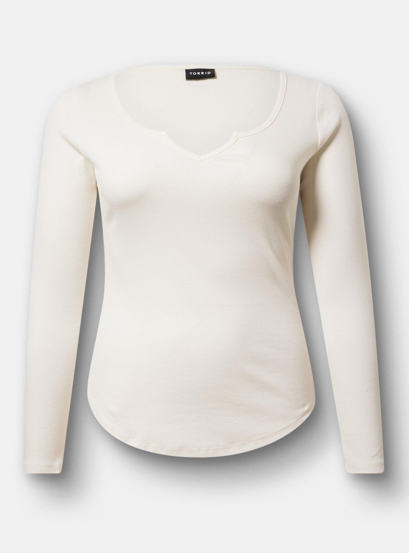 Cotton Modal Rib Notch Neck Top, WHISPER WHITE, hi-res
