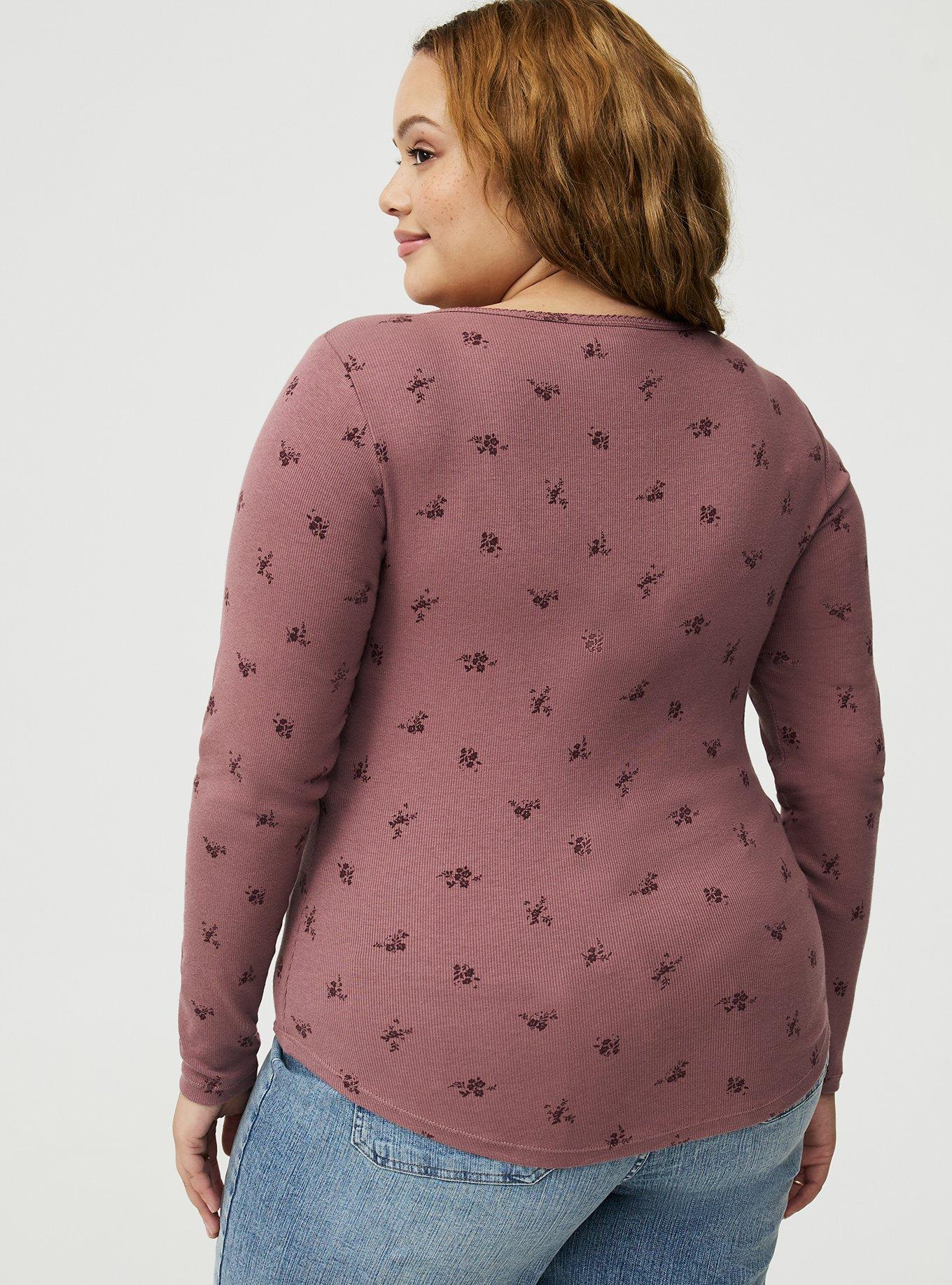 Cotton Modal Rib Notch Neck Top, MAGGIE FLORAL TONAL TAUPE, alternate