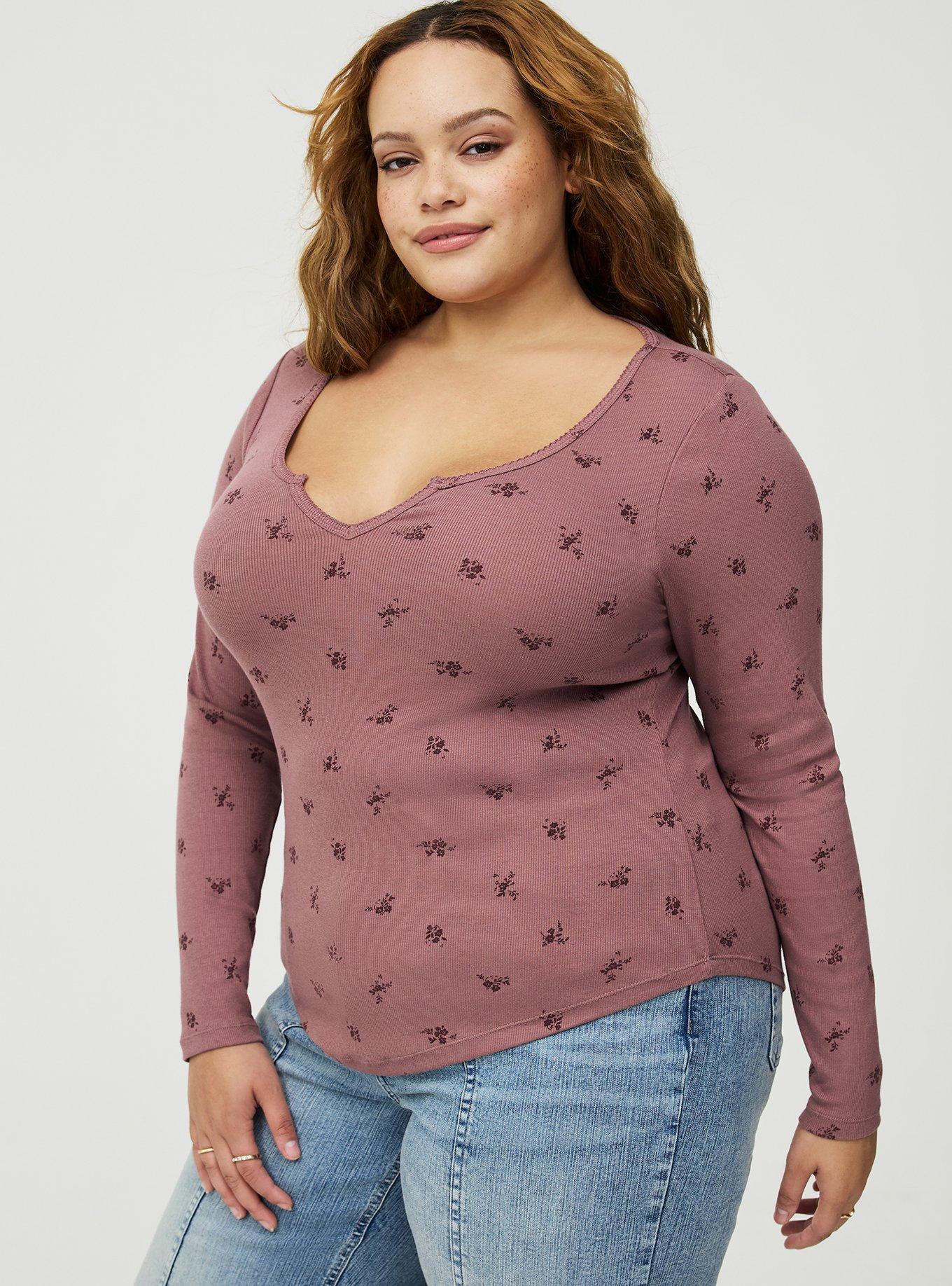 Cotton Modal Rib Notch Neck Top, MAGGIE FLORAL TONAL TAUPE, alternate