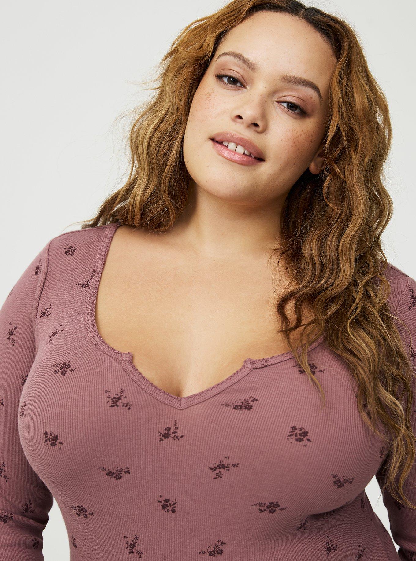 Cotton Modal Rib Notch Neck Top, MAGGIE FLORAL TONAL TAUPE, alternate