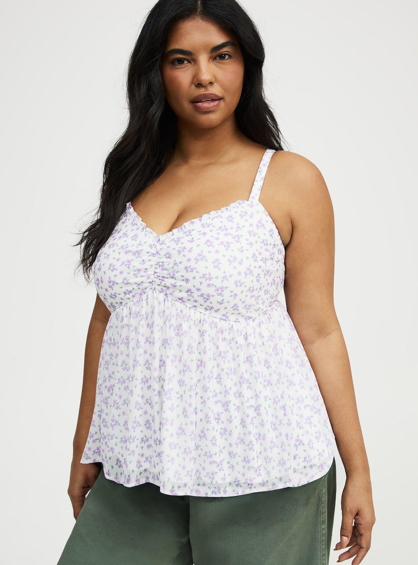 Mesh Babydoll Top, DONNA DITSY FLORAL PURPLE, alternate
