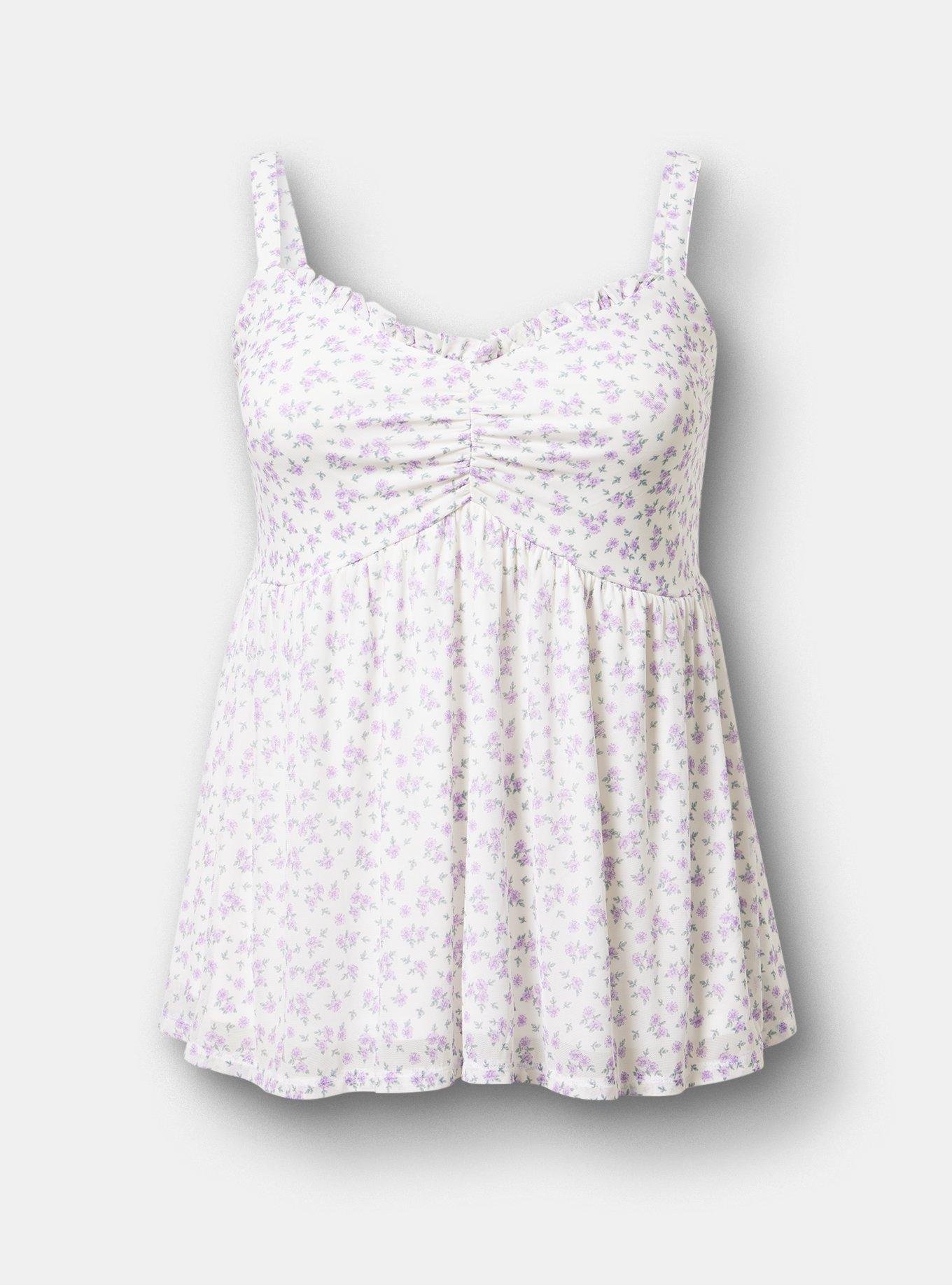 Mesh Babydoll Top, DONNA DITSY FLORAL PURPLE, hi-res