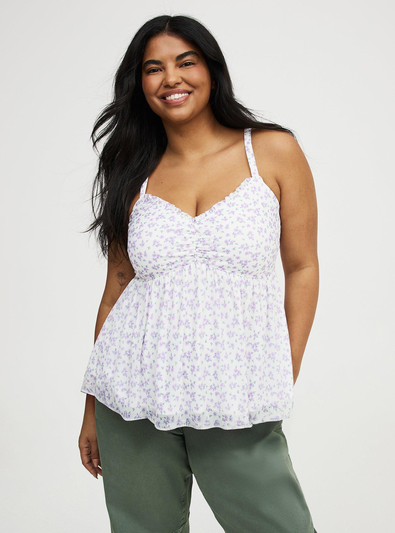 Mesh Babydoll Top, DONNA DITSY FLORAL PURPLE, hi-res