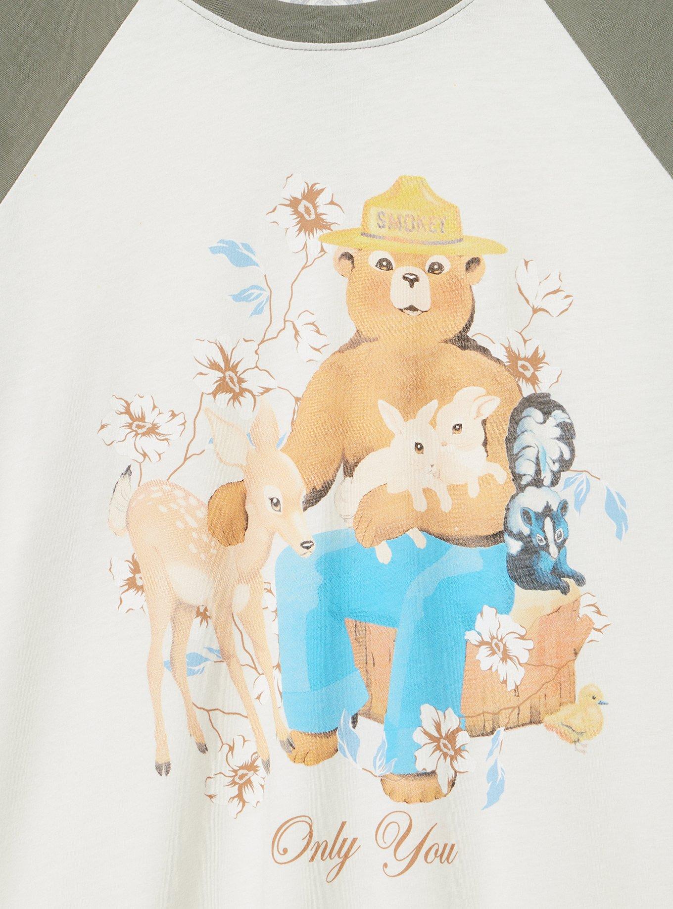Smokey Bear Raglan 3/4 Sleeve Tee, SMOKEY ONLY YOU WHISPER WHITE, alternate