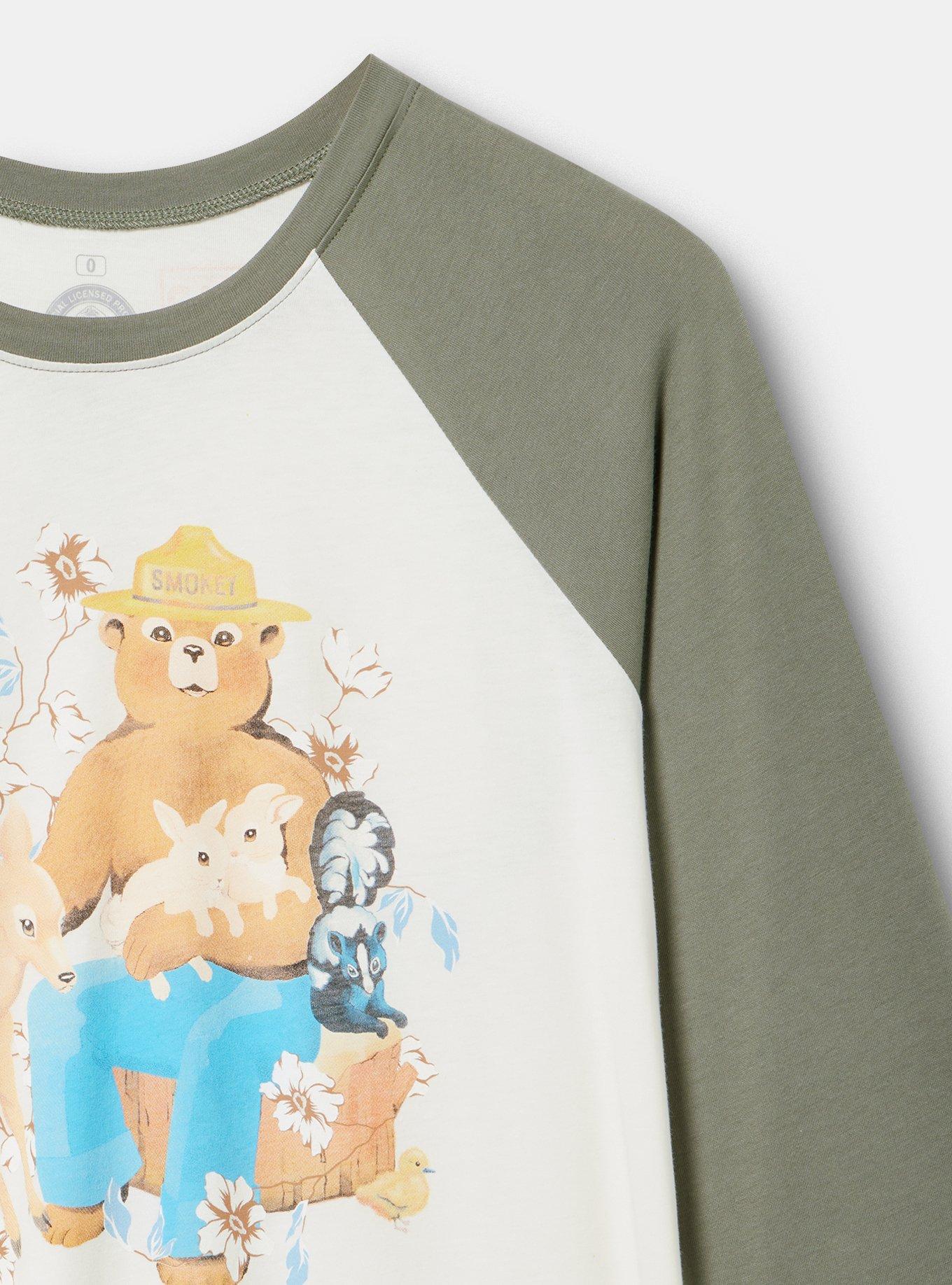 Smokey Bear Raglan 3/4 Sleeve Tee, SMOKEY ONLY YOU WHISPER WHITE, alternate