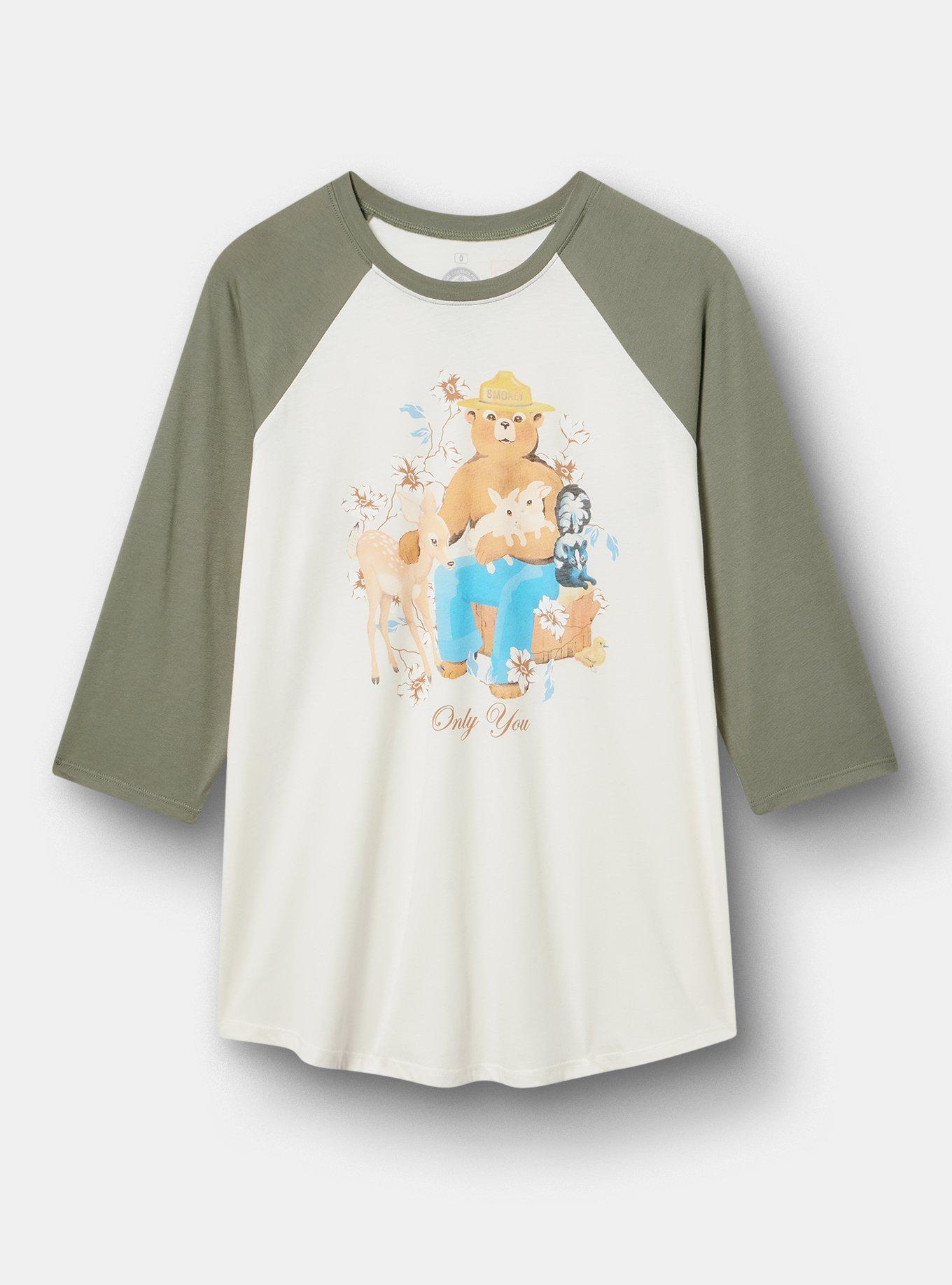Smokey Bear Raglan 3/4 Sleeve Tee, SMOKEY ONLY YOU WHISPER WHITE, hi-res