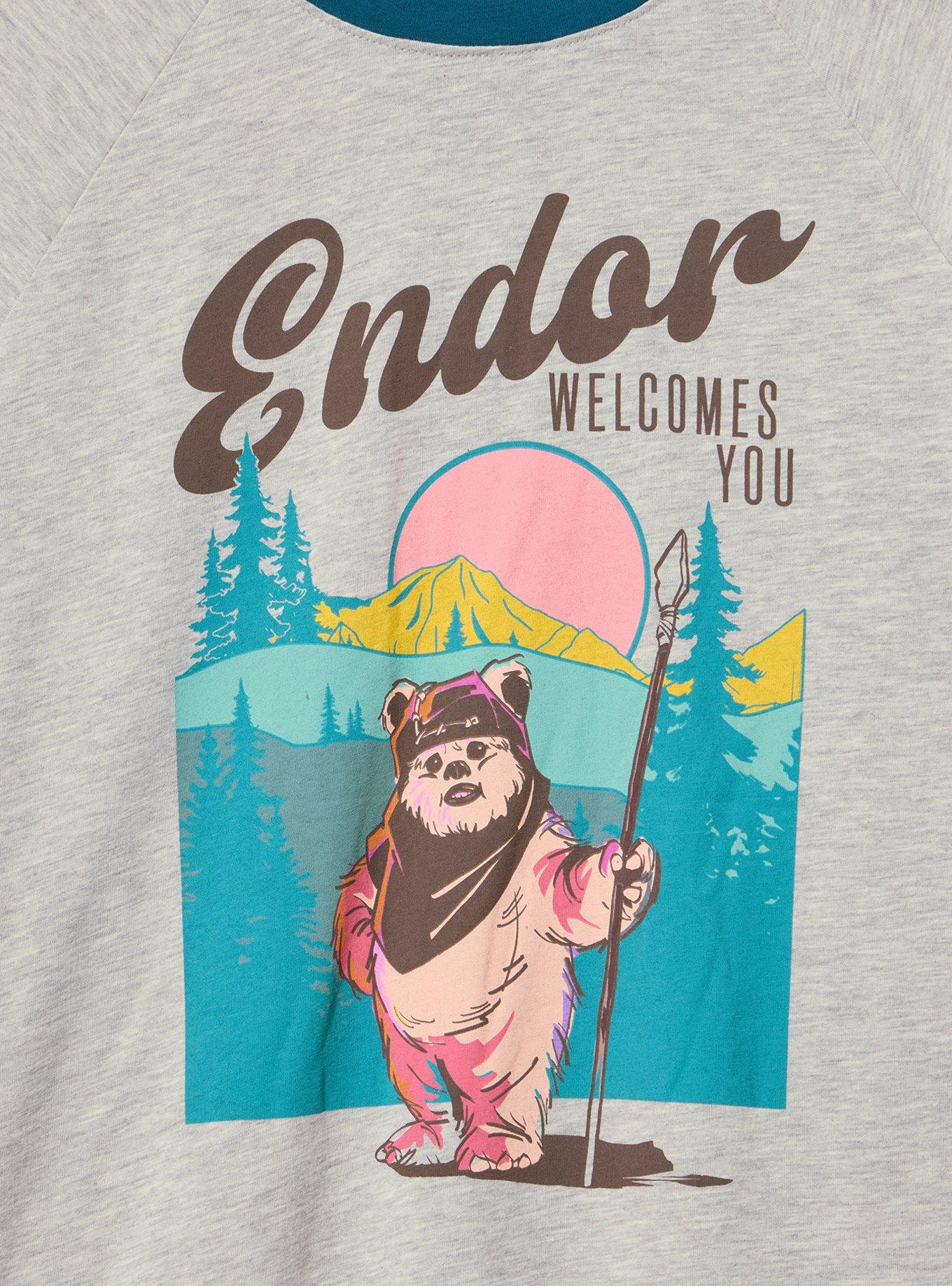 Star Wars Endor Classic Cotton Varsity Tee, ENDOR WELCOMES YOU LT HEATHER GREY, alternate