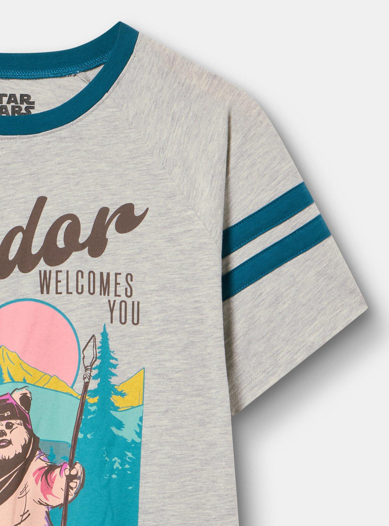 Star Wars Endor Classic Cotton Varsity Tee, ENDOR WELCOMES YOU LT HEATHER GREY, alternate