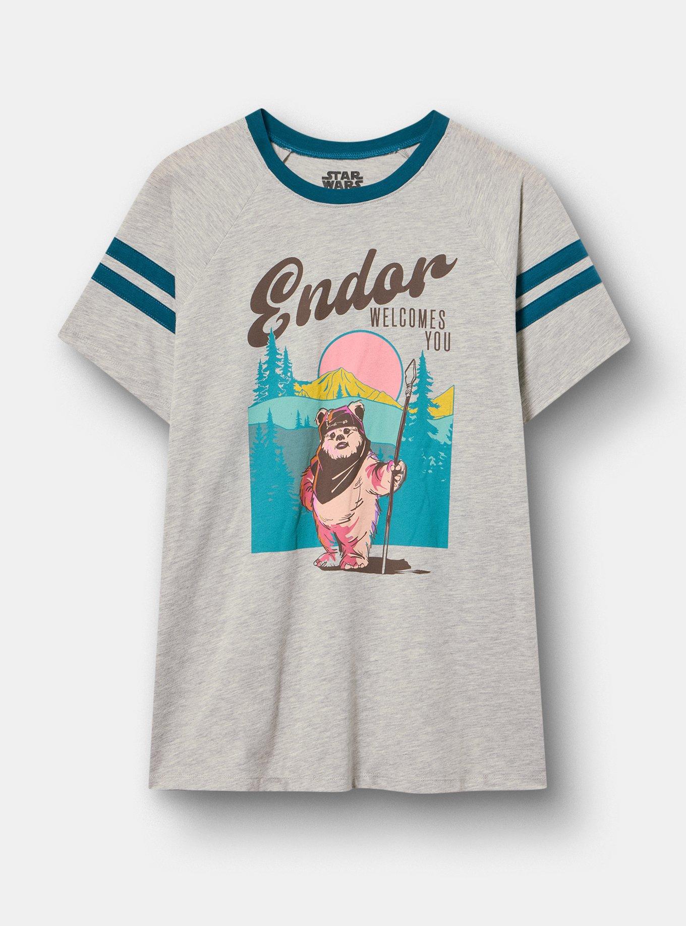 Star Wars Endor Classic Cotton Varsity Tee, ENDOR WELCOMES YOU LT HEATHER GREY, hi-res