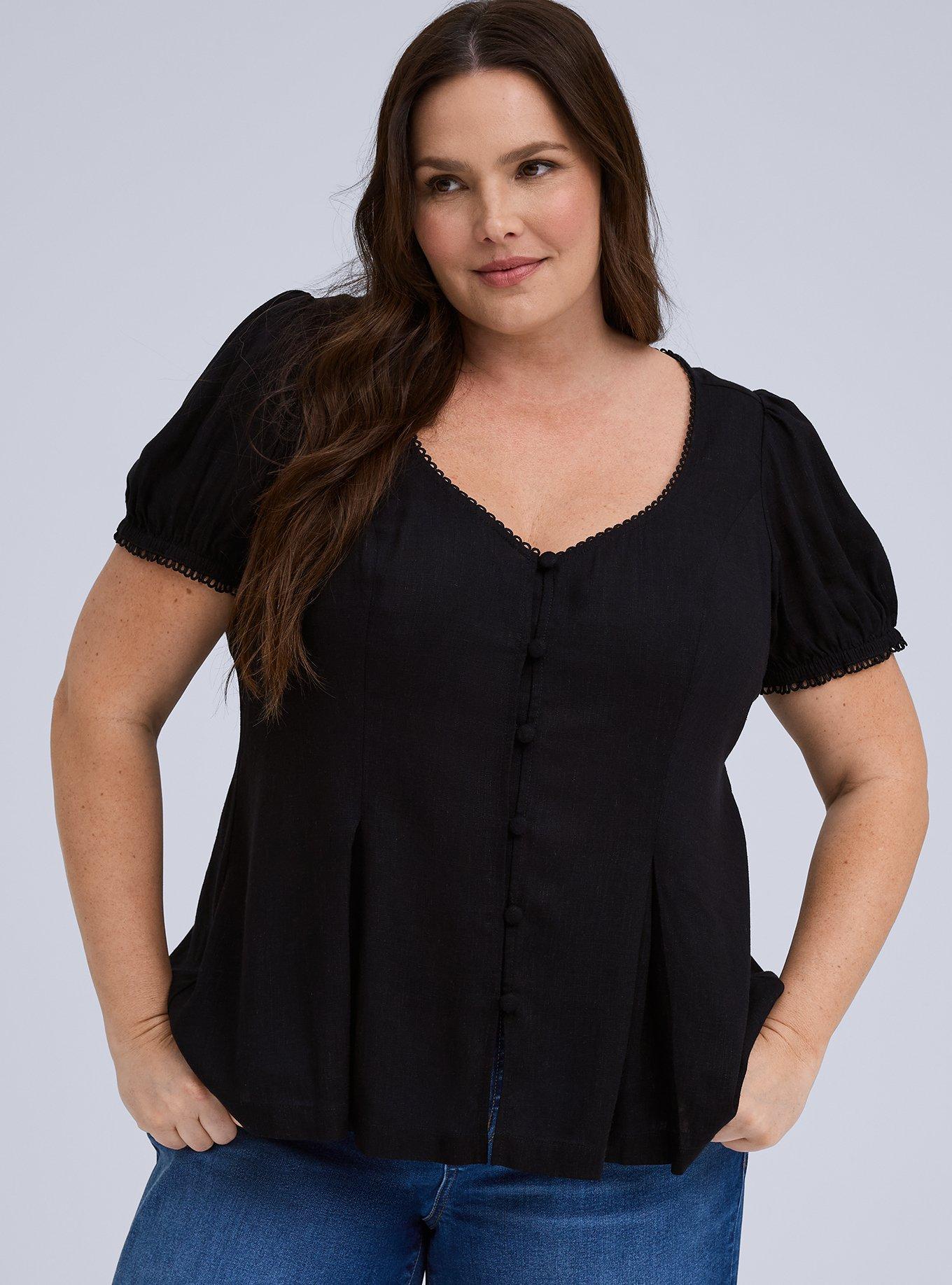 Belle Isle Button Front Top, DEEP BLACK, hi-res